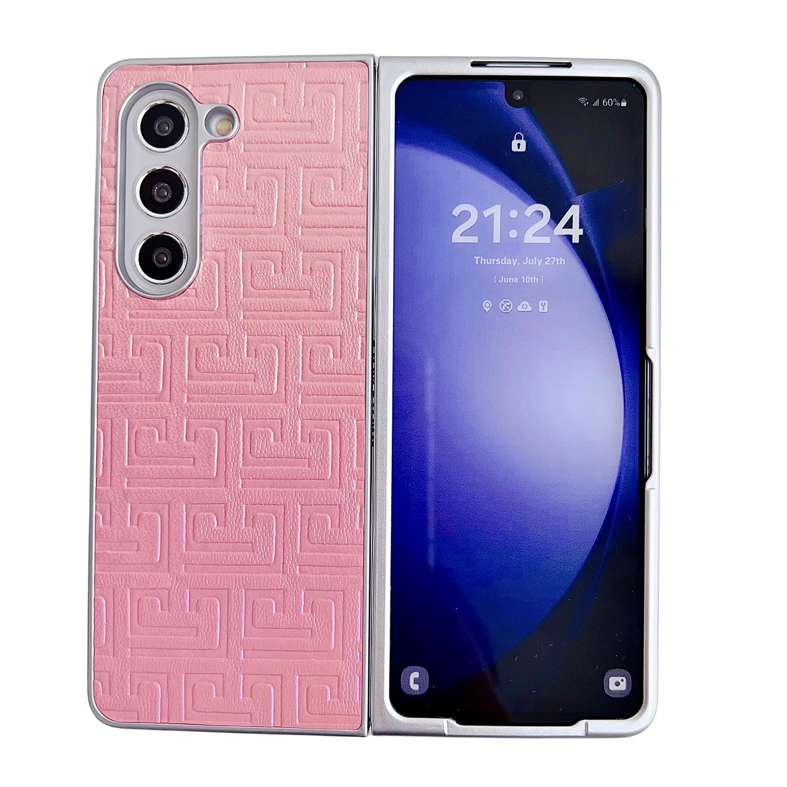 For Samsung Galaxy Z Fold4 5G Geometric Gradient Leather Phone Case - Pearlescent Finish - Gold