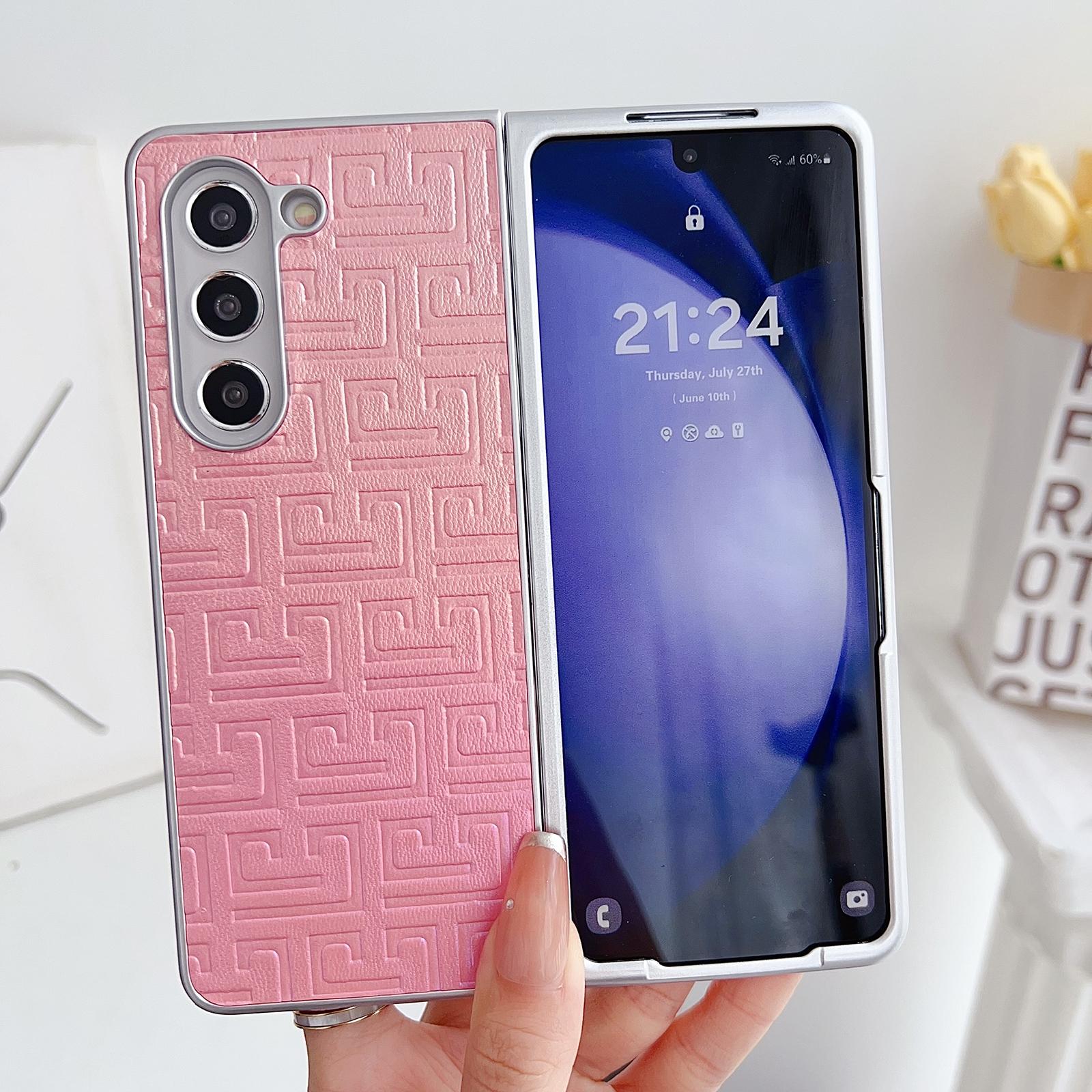 For Samsung Galaxy Z Fold4 5G Geometric Gradient Leather Phone Case - Pearlescent Finish - Gold