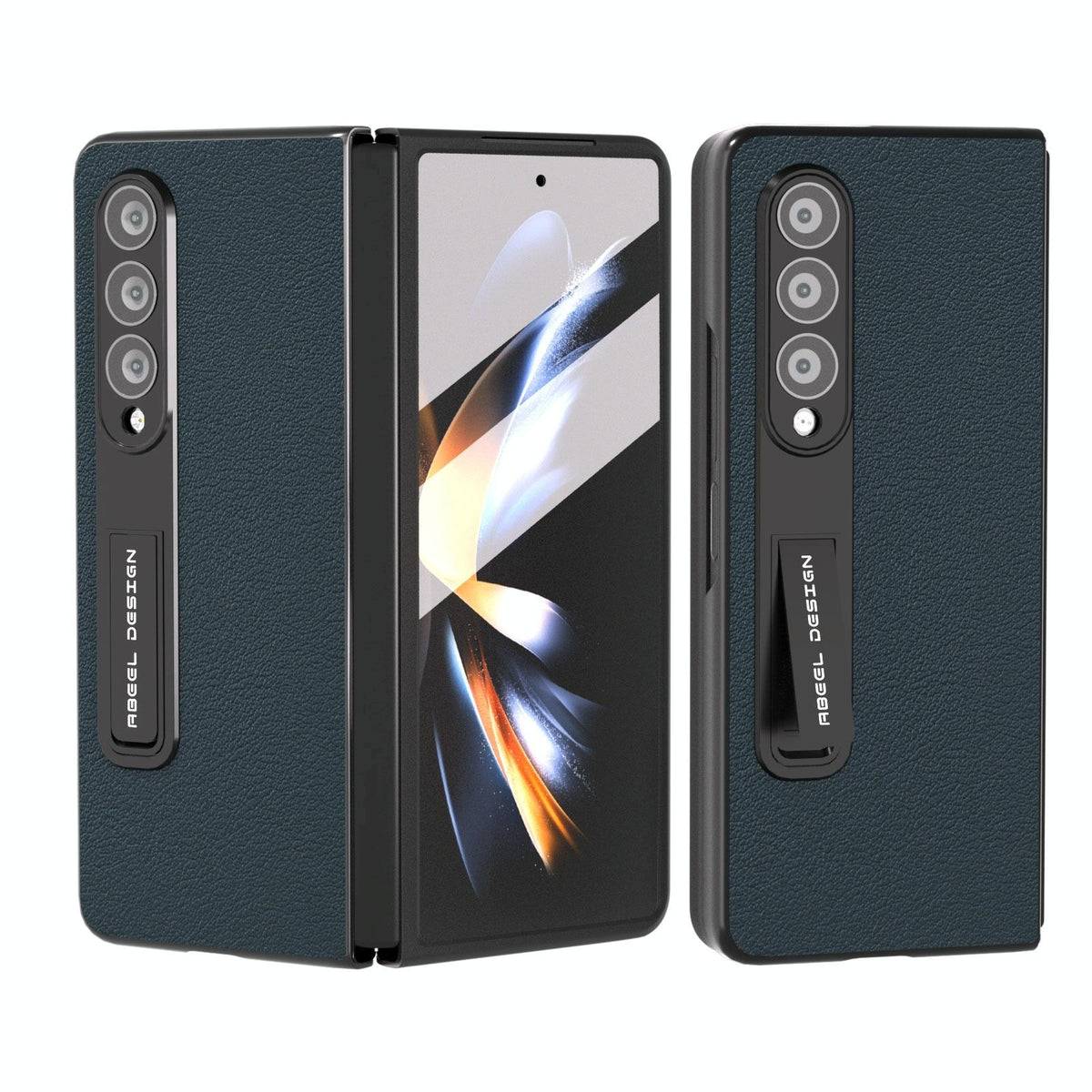 For Samsung Galaxy Z Fold4 5G Leather Phone Case With Holder - Wave Design - Green