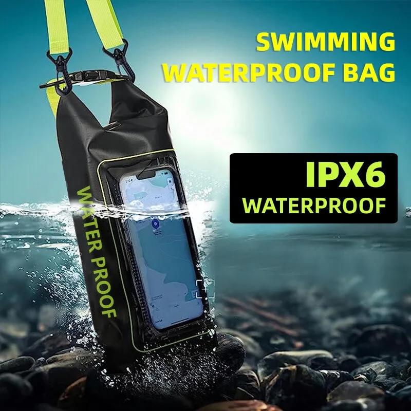 2 In 1 Waterproof Crossbody Phone Bag For Outdoor Cycling Swimming 2L Capacity - Black Green - 5L