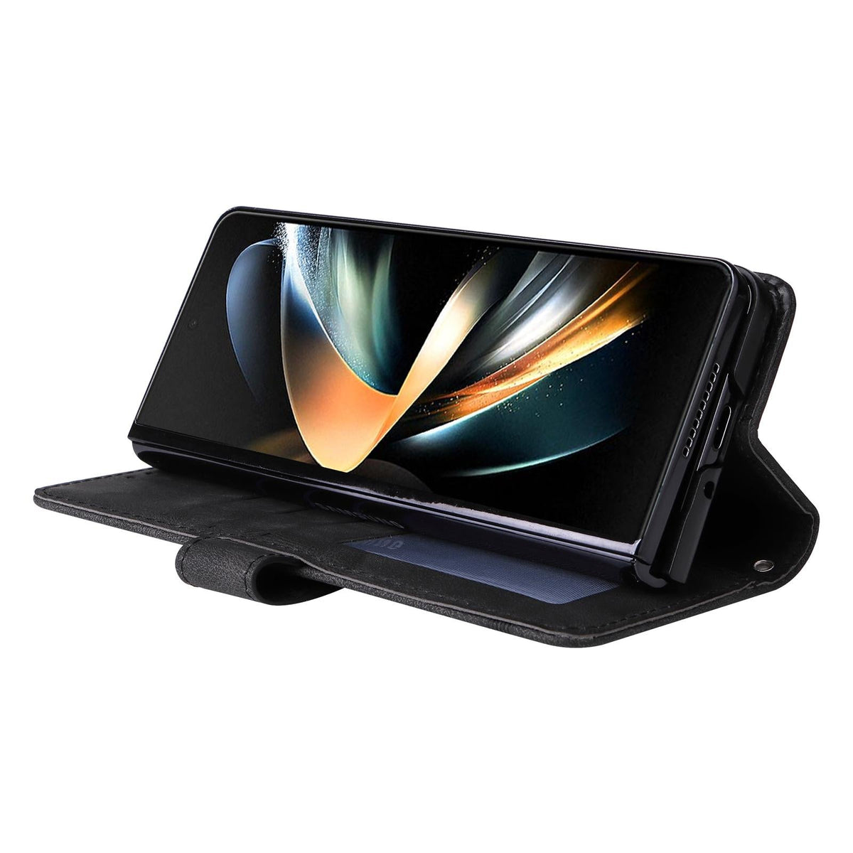 For Samsung Galaxy Z Fold4 5G Metal Button Leather Case - Tree Design - Purple