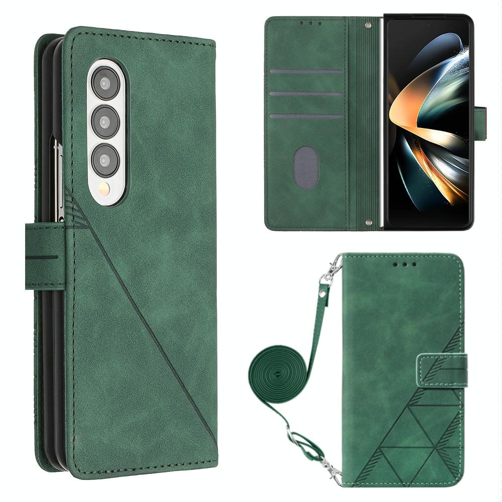 For Samsung Galaxy z Fold4 5G Embossed Leather Flip Crossbody Phone Case - 3d Design - Dark Green
