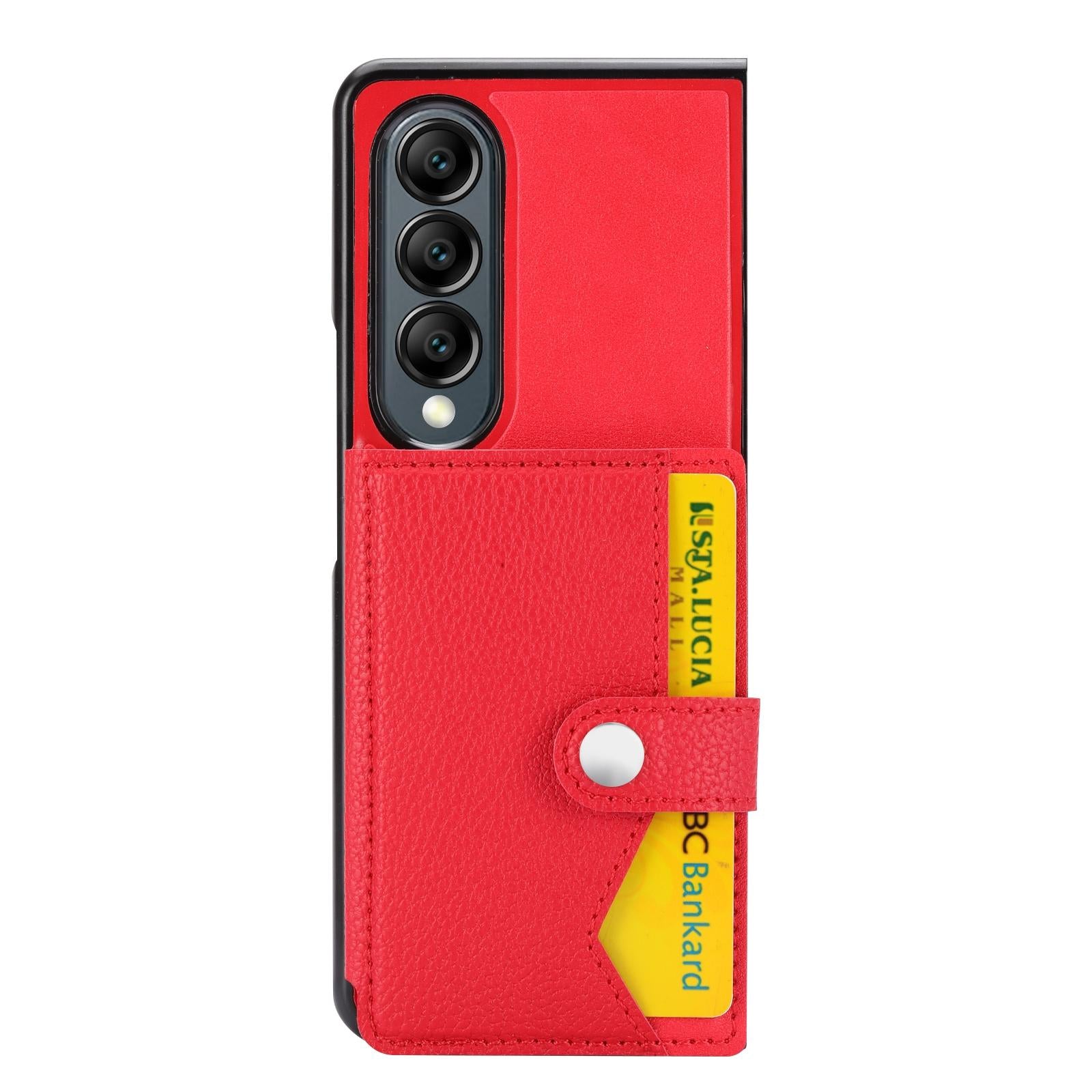 For Samsung Galaxy Z Fold4 5G Samsung Galaxy Z Fold4 Litchi Pattern Single Button Card Holder Phone Case - Red