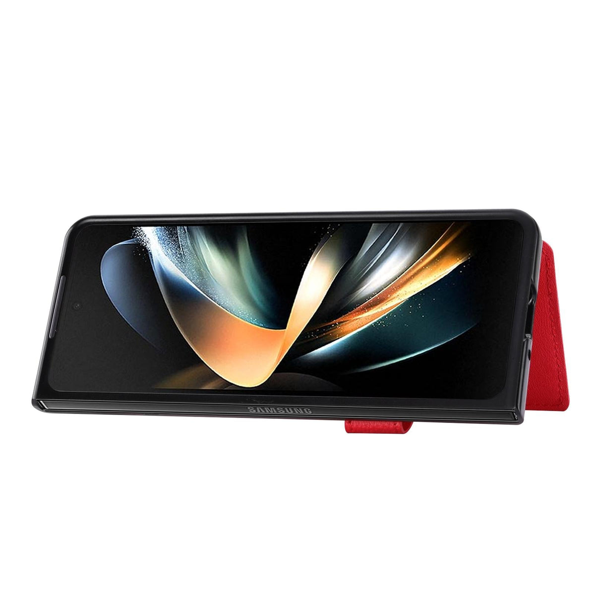 For Samsung Galaxy Z Fold4 5G Samsung Galaxy Z Fold4 Litchi Pattern Single Button Card Holder Phone Case - Red