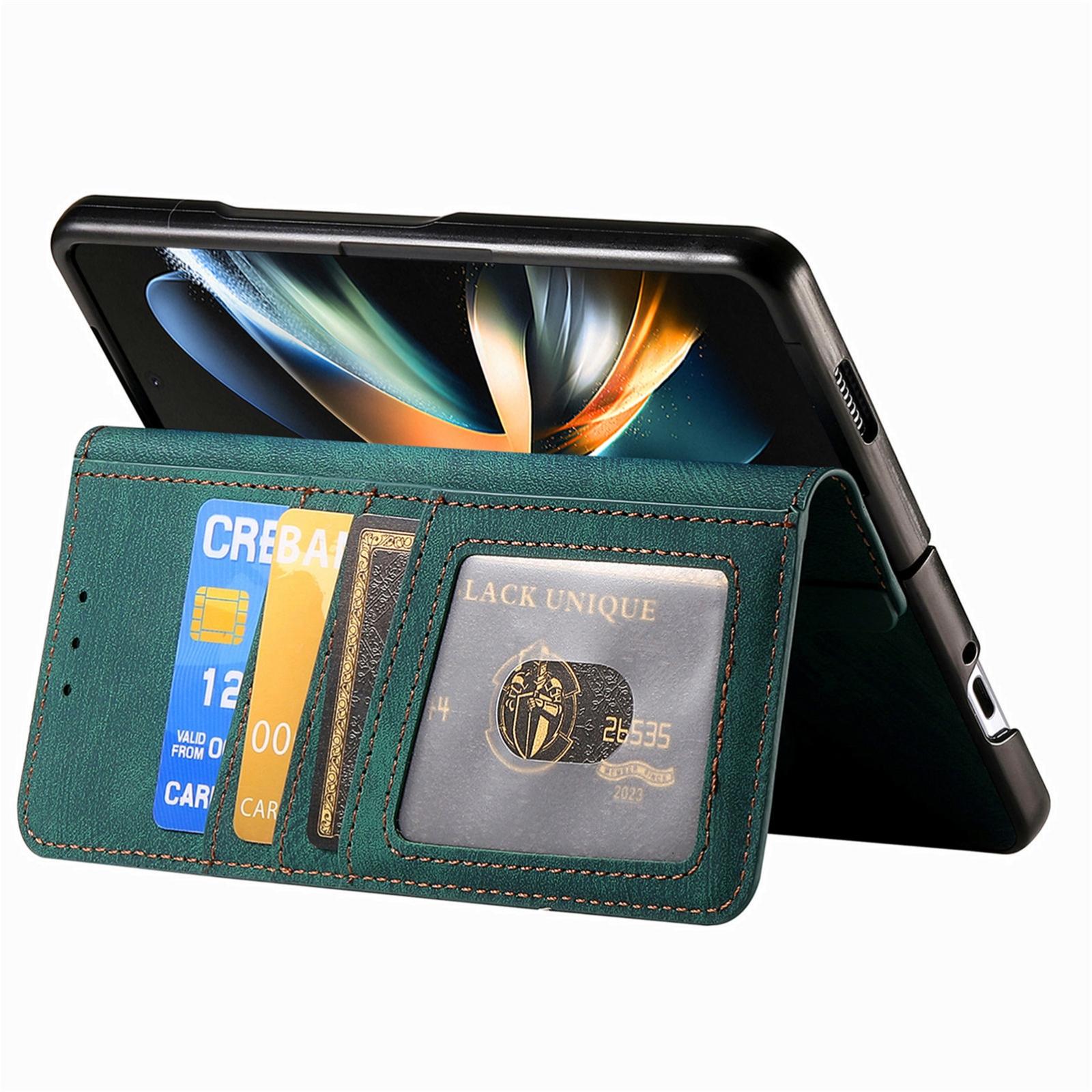 For Samsung Galaxy Z Fold4 5G Vintage Magnetic Wallet Case - Zipper Closure - Brown