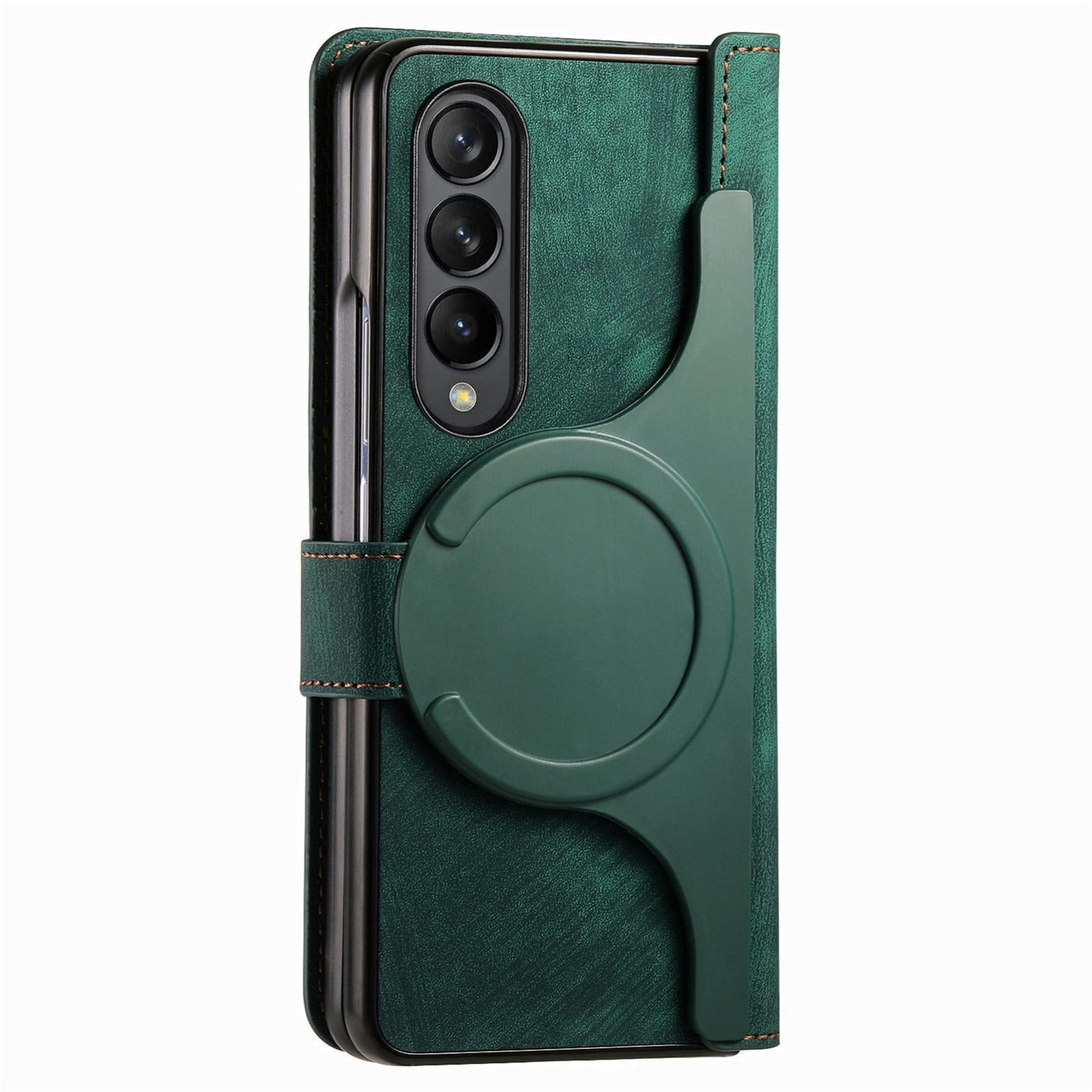 For Samsung Galaxy Z Fold4 5G Vintage Magnetic Wallet Case - Zipper Closure - Brown