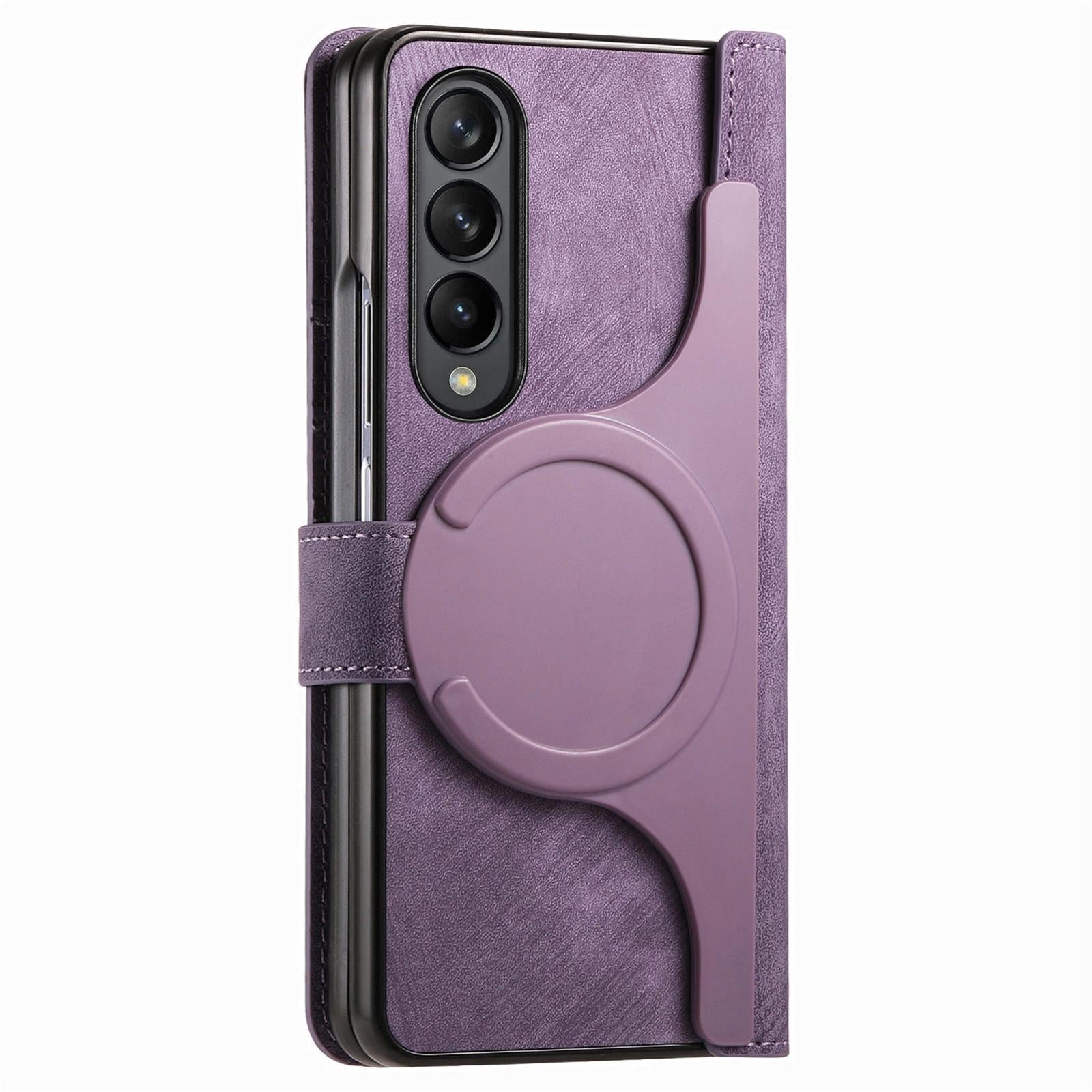 For Samsung Galaxy Z Fold4 5G Vintage Magnetic Wallet Case - Zipper Closure - Brown