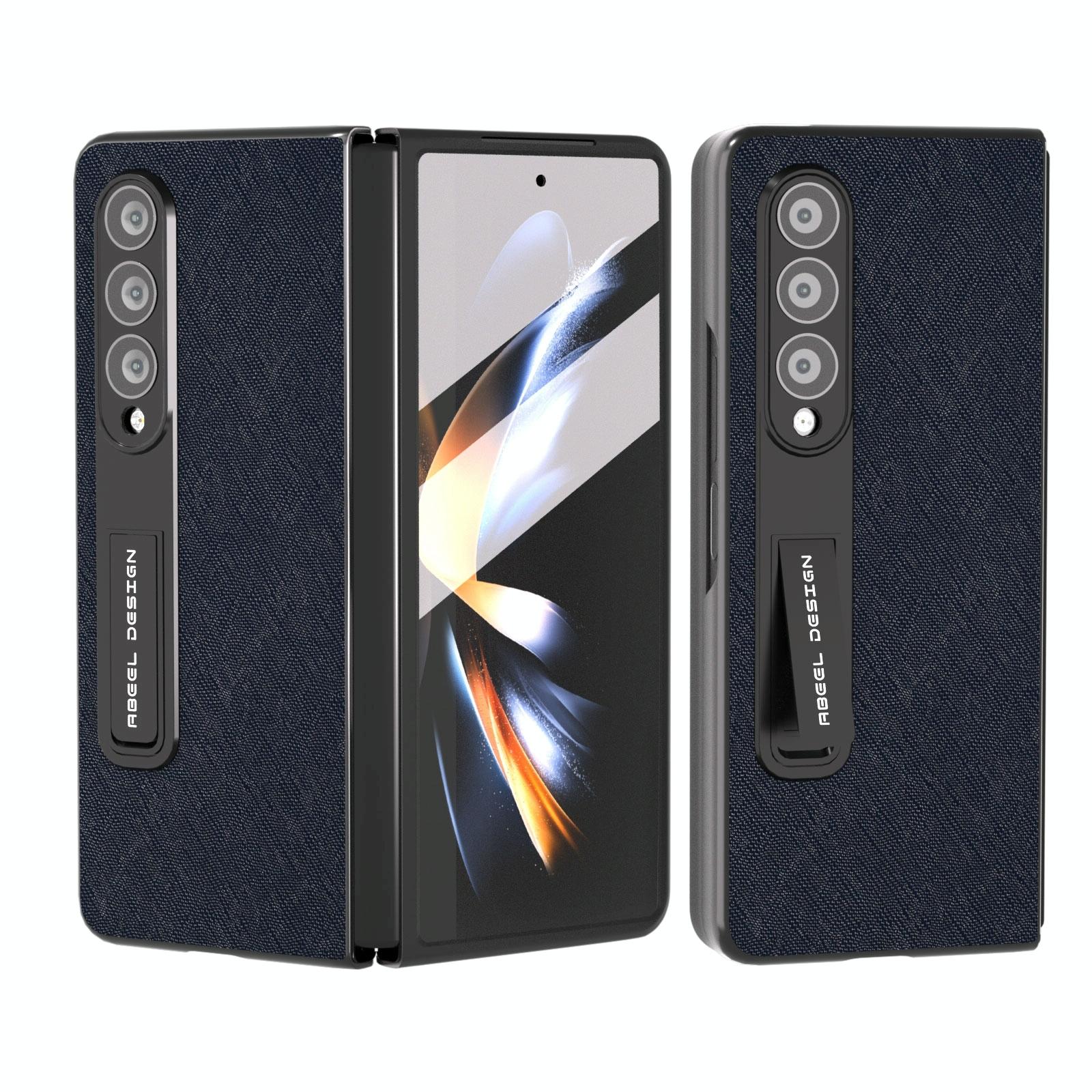 For Samsung Galaxy Z Fold4 5G Cross Texture Leather Phone Case With Holder - Green