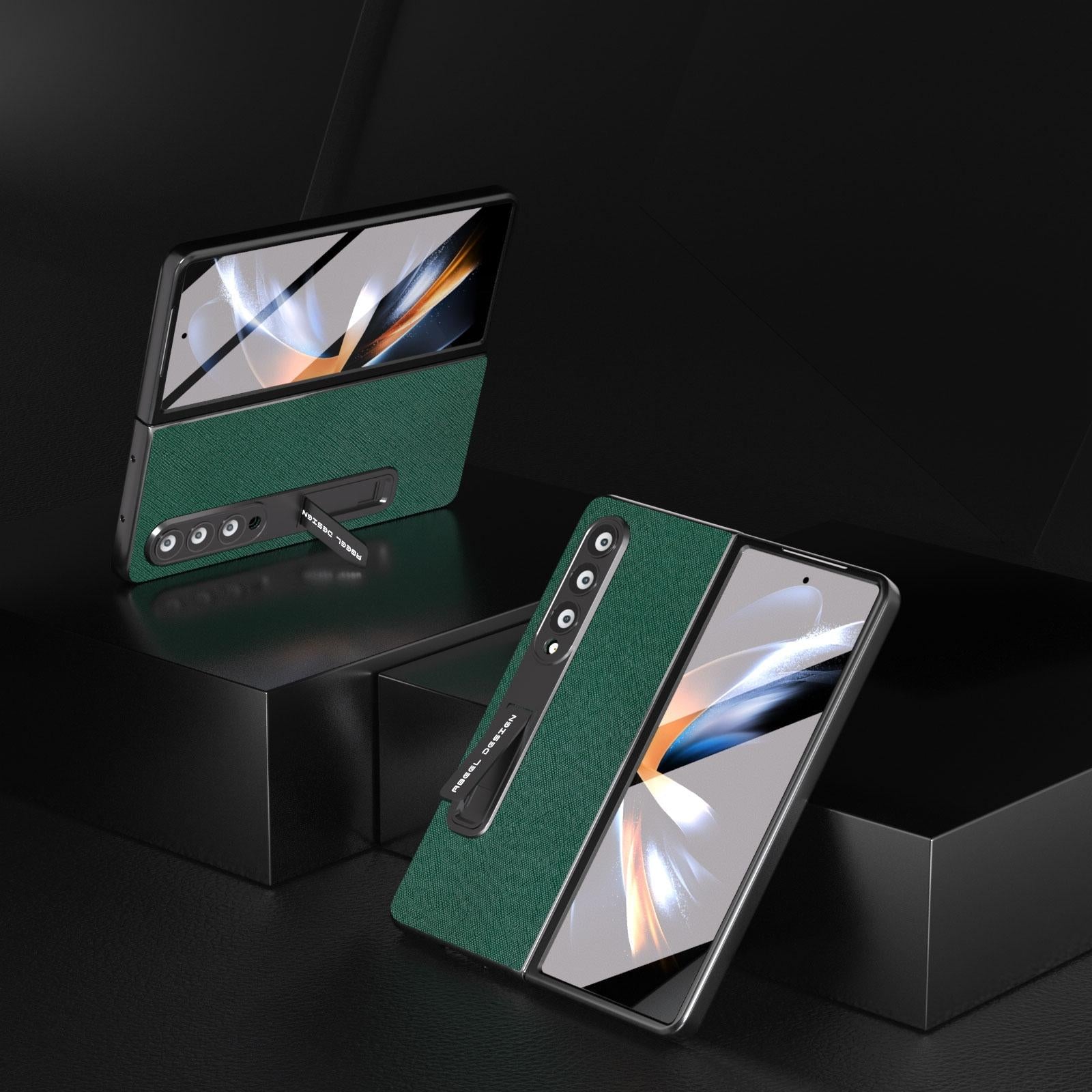 For Samsung Galaxy Z Fold4 5G Cross Texture Leather Phone Case With Holder - Green