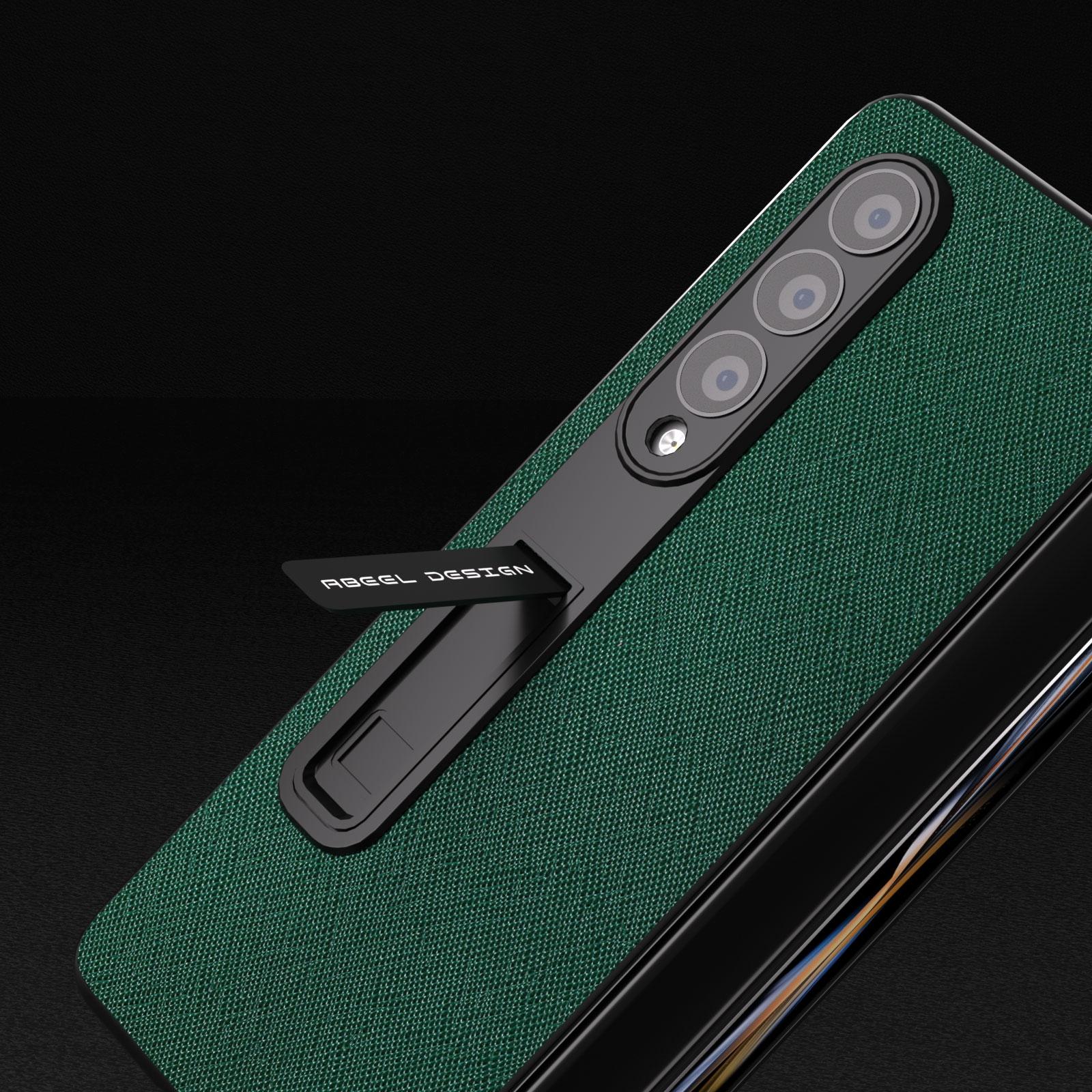 For Samsung Galaxy Z Fold4 5G Cross Texture Leather Phone Case With Holder - Green