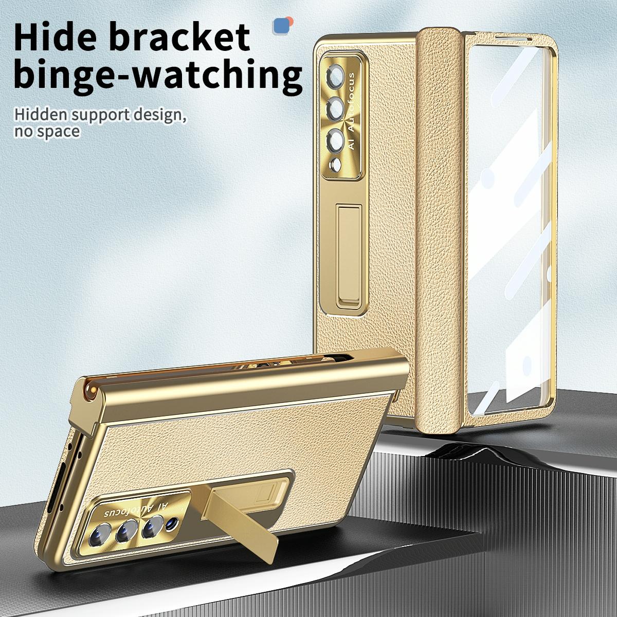 For Samsung Galaxy Z Fold4 5G Shockproof Magnetic Litchi Pattern Phone Case - Silver