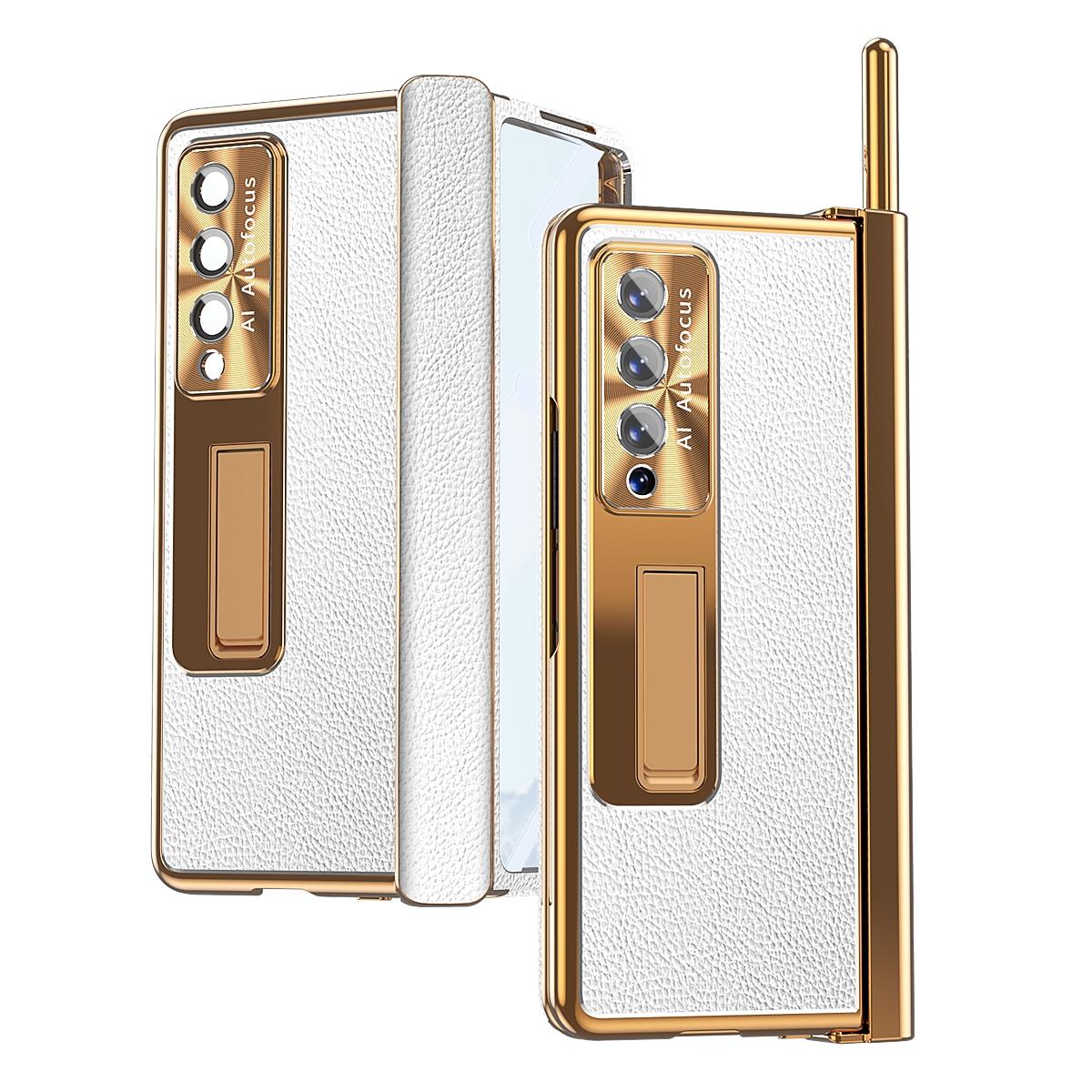 For Samsung Galaxy Z Fold4 5G Shockproof Magnetic Litchi Pattern Phone Case - Silver
