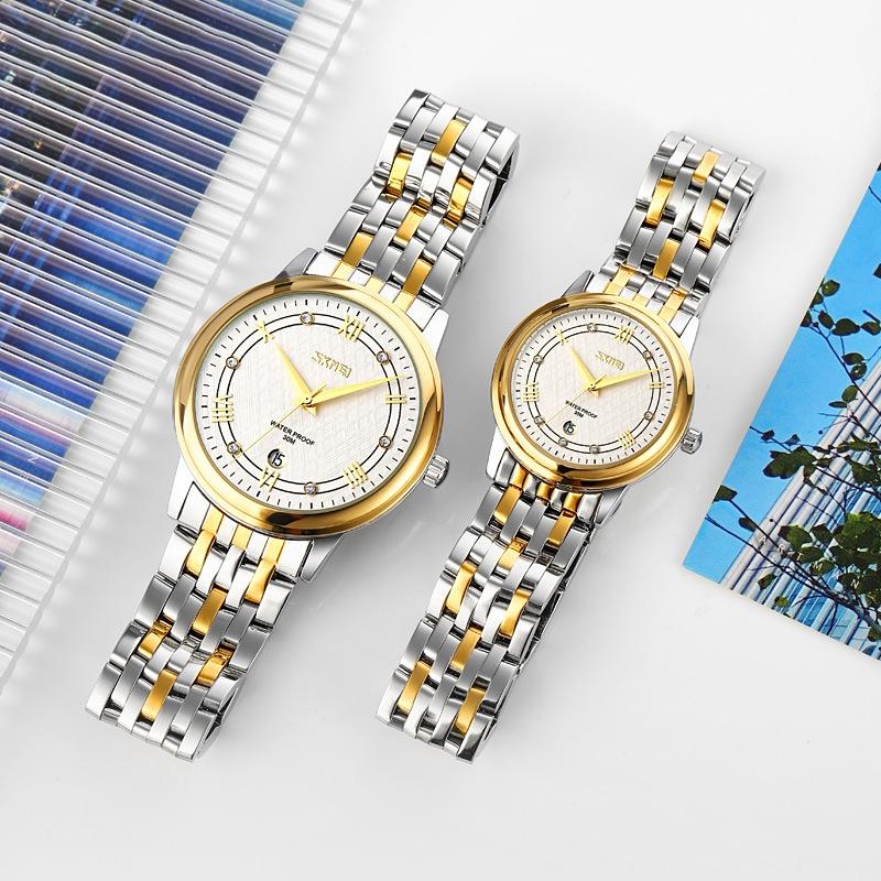 Waterproof Quartz Watch with Stainless Steel Buckle Strap for Women - Gold And Silver