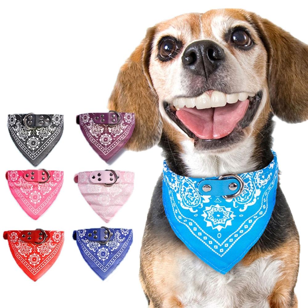 Adjustable Dog Bandana Leather Printed Soft Scarf Collar Neckerchief For Puppy Pet - Size M - Black