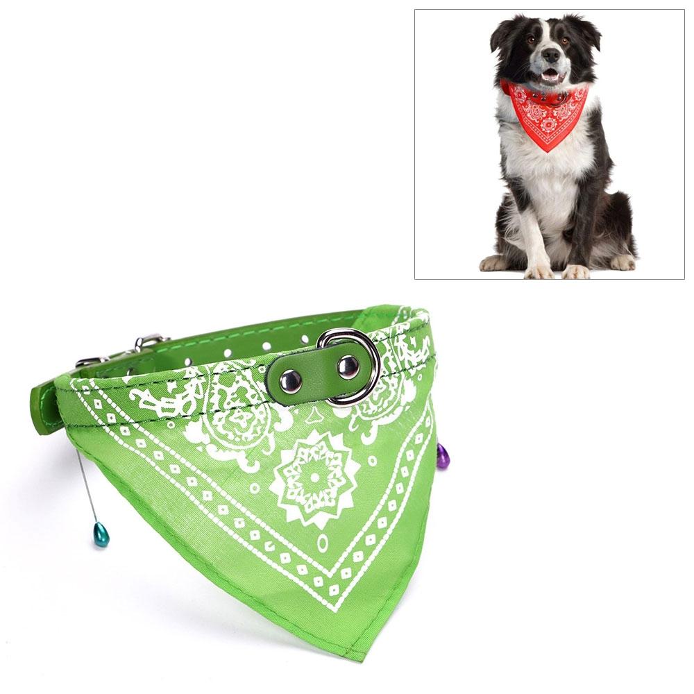Adjustable Dog Bandana Leather Printed Soft Scarf Collar Neckerchief For Puppy Pet - Size M - Black