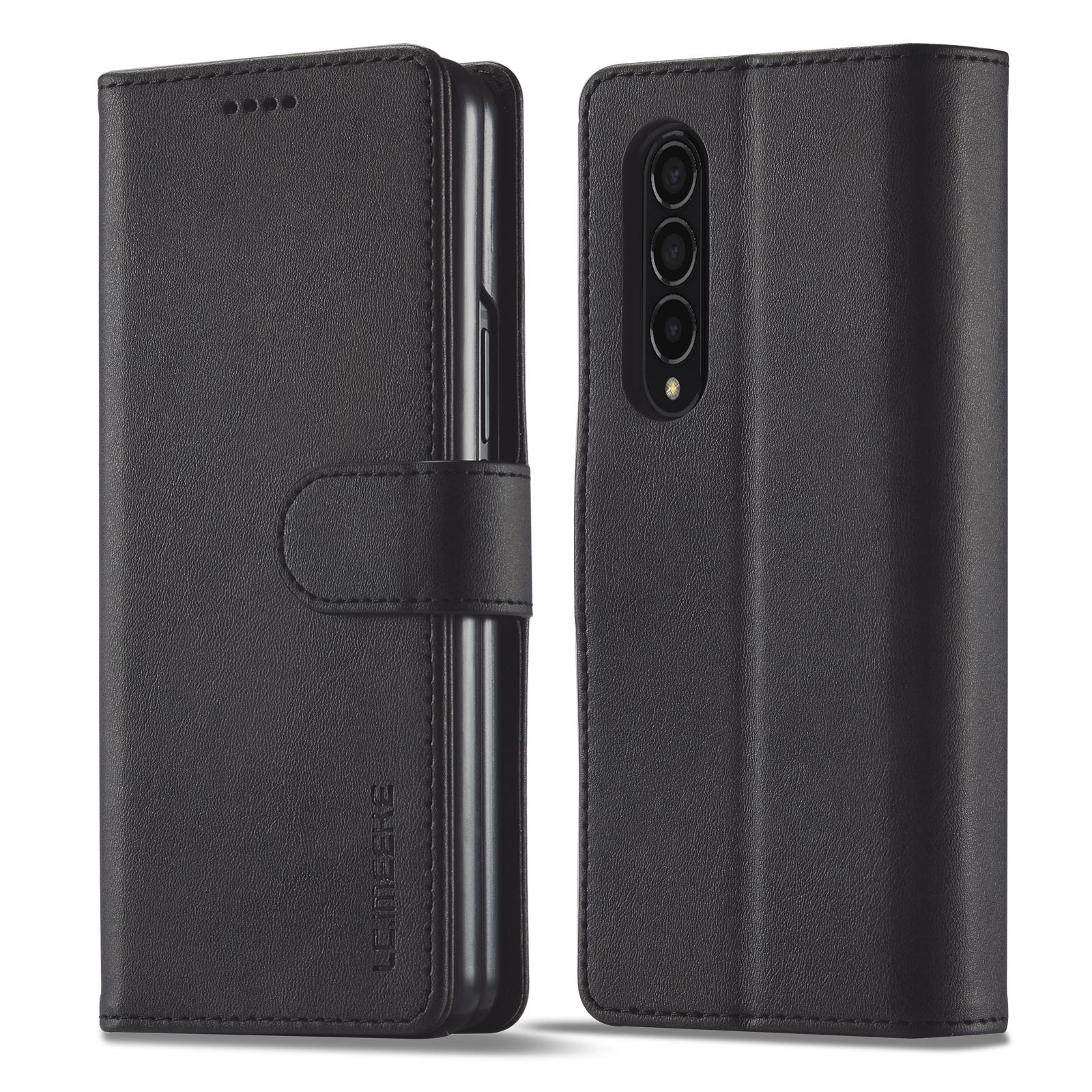 For Samsung Galaxy Z Fold4 5G Calf Leather Phone Case - Black