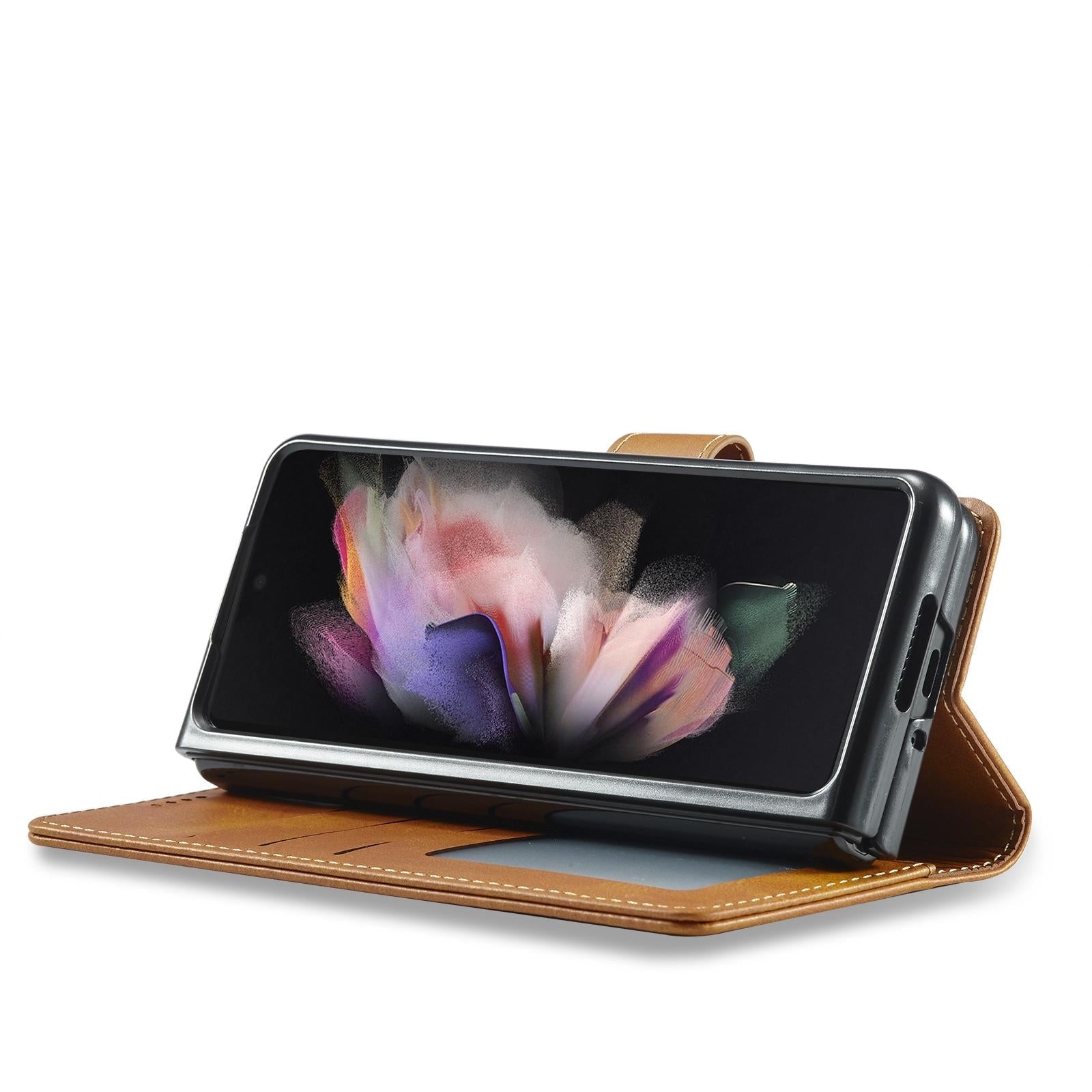 For Samsung Galaxy Z Fold4 5G Calf Leather Phone Case - Black