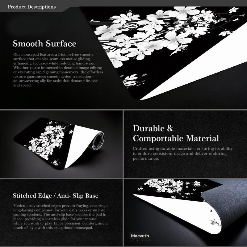 Cherry Blossom Ink Painting Mouse Pad Non Slip - Pattern 3 - 300X700X2Mm