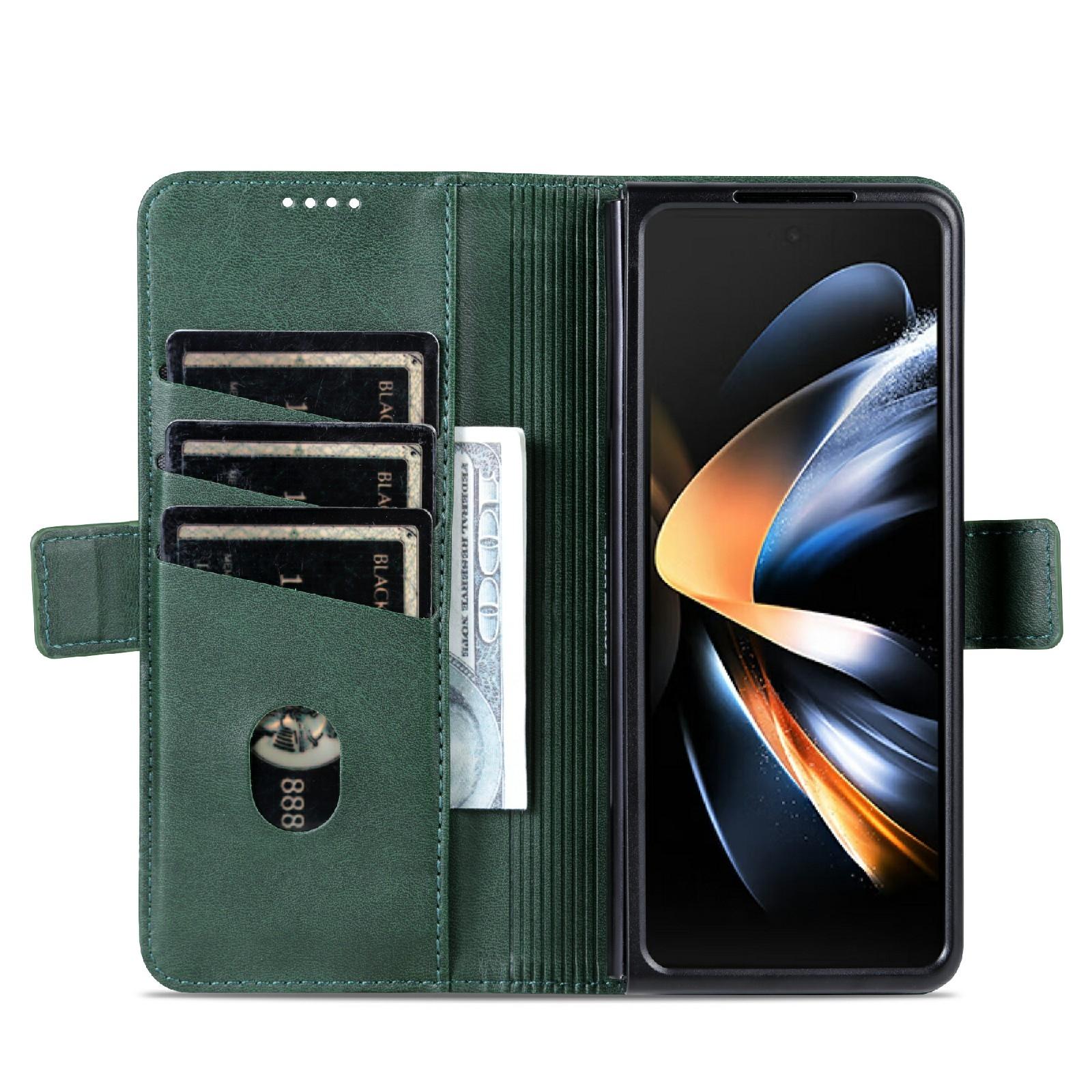 For Samsung Galaxy Z Fold4 5G Leather Magnetic Phone Case - Calf Texture - Black