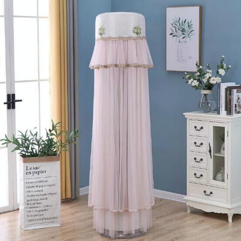 175cm Vertical Lace Air Conditioner Dust Cover - Round Column - Pink