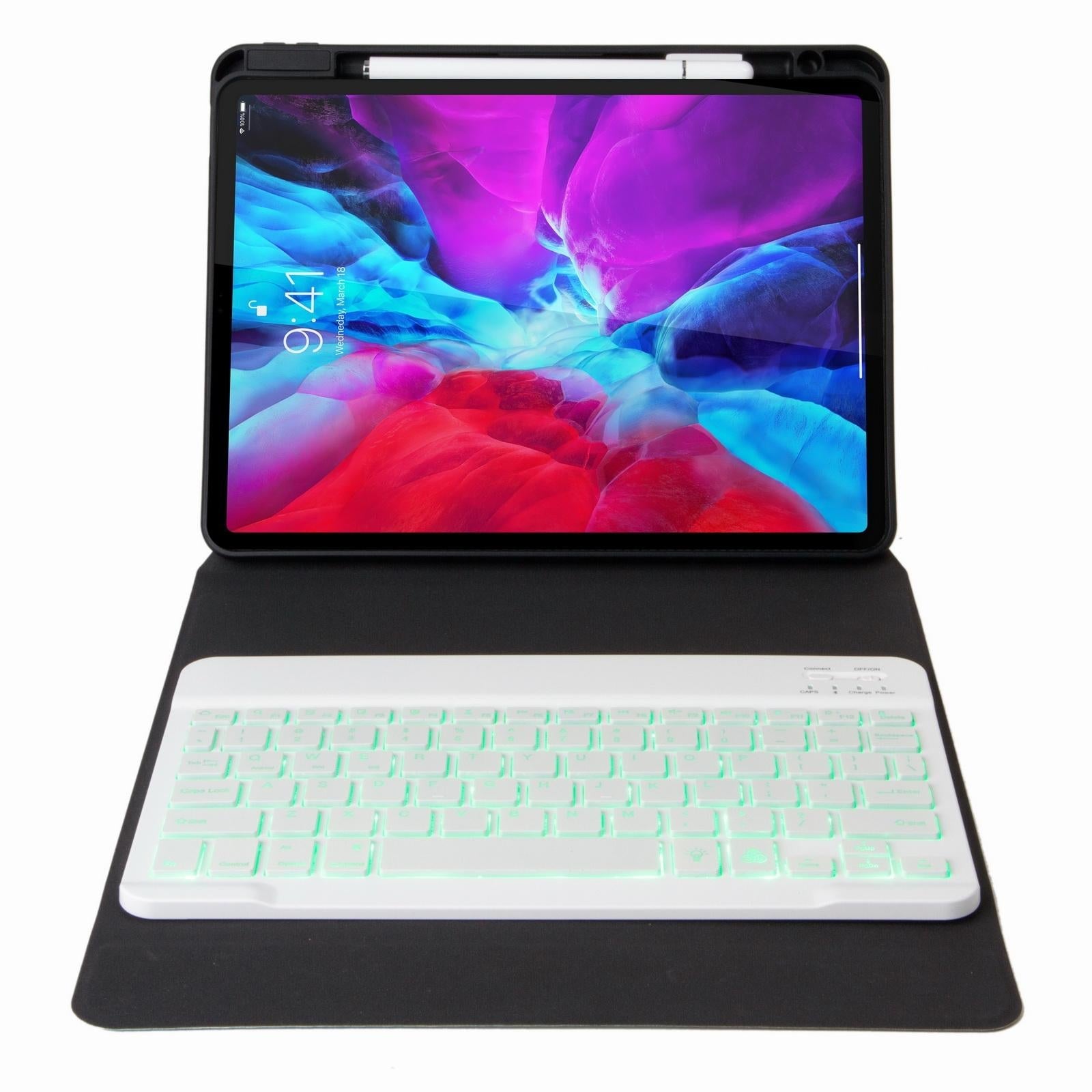 Bluetooth Keyboard Leather Case For Ipad 9.7 2018 / 2017 With Backlight & Three-Fold Holder - Dark Night Green