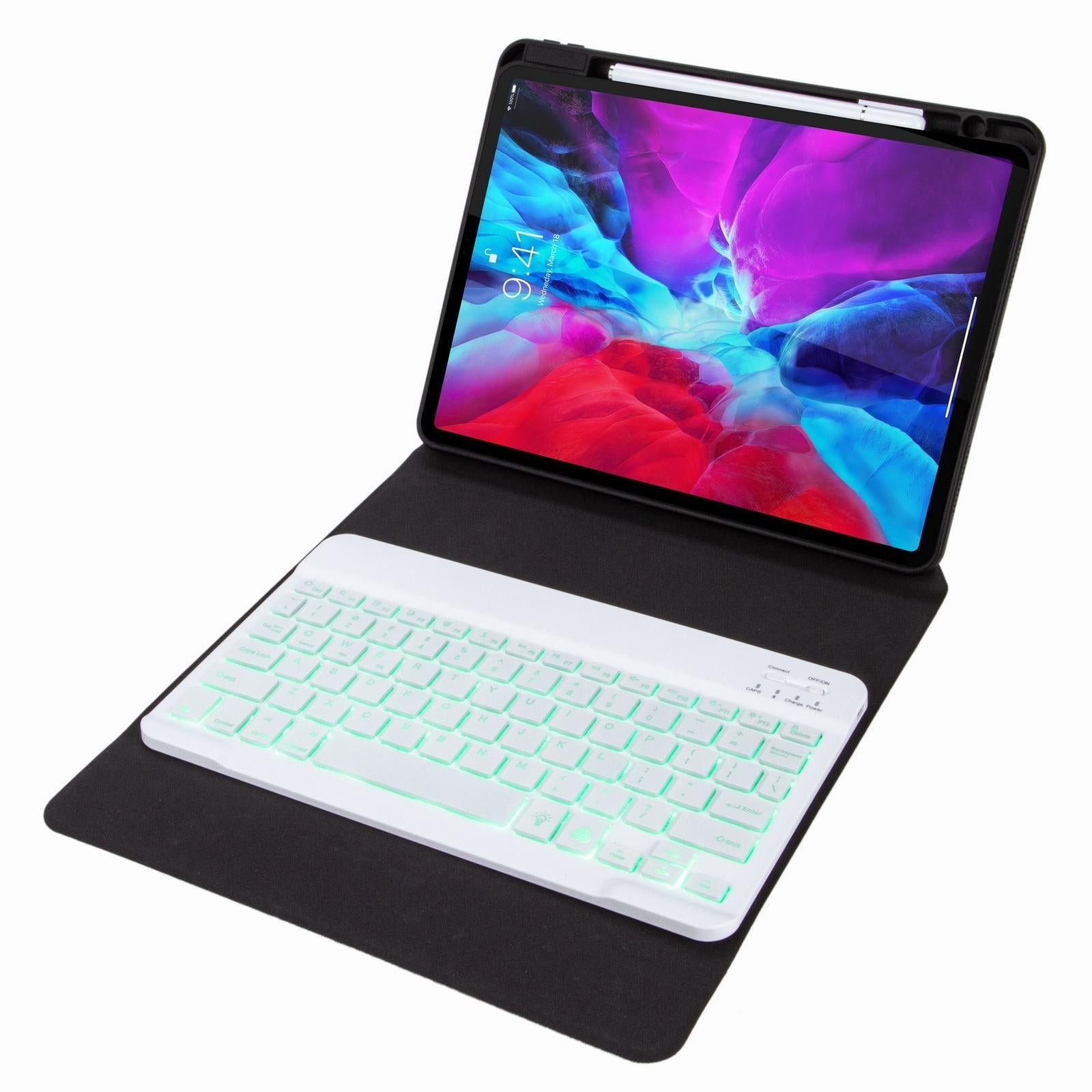 Bluetooth Keyboard Leather Case For Ipad 9.7 2018 / 2017 With Backlight & Three-Fold Holder - Dark Night Green
