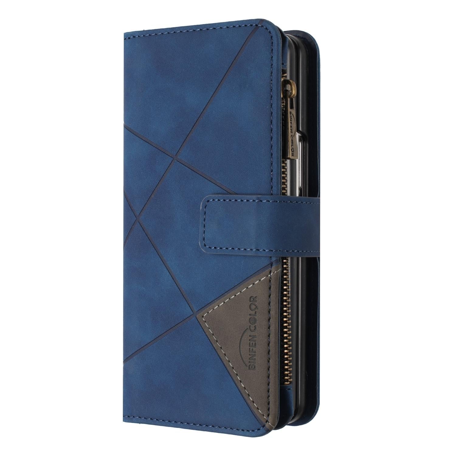 For Samsung Galaxy Z Fold4 5G Leather Zip Wallet With Rhombus Texture - Grey