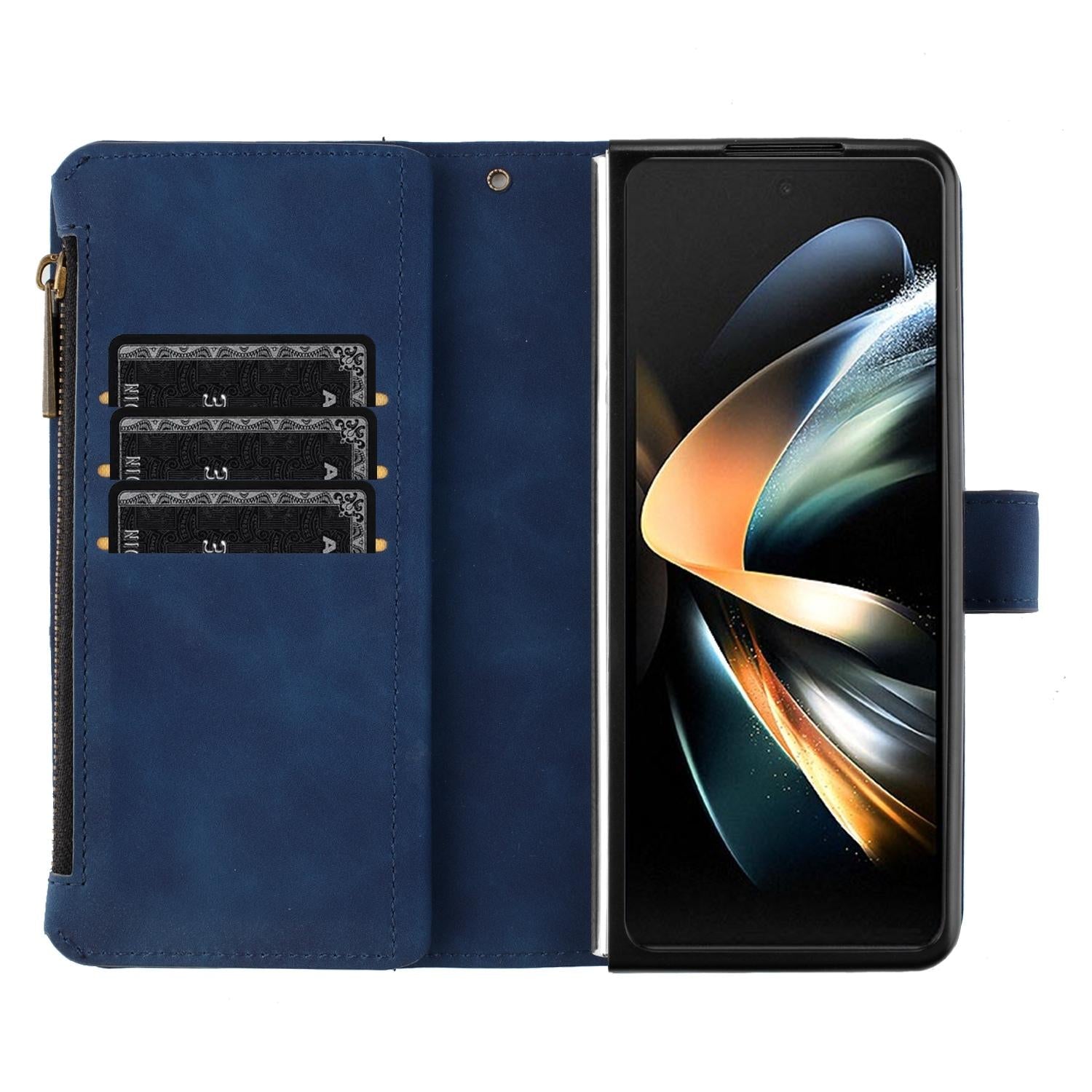 For Samsung Galaxy Z Fold4 5G Leather Zip Wallet With Rhombus Texture - Grey