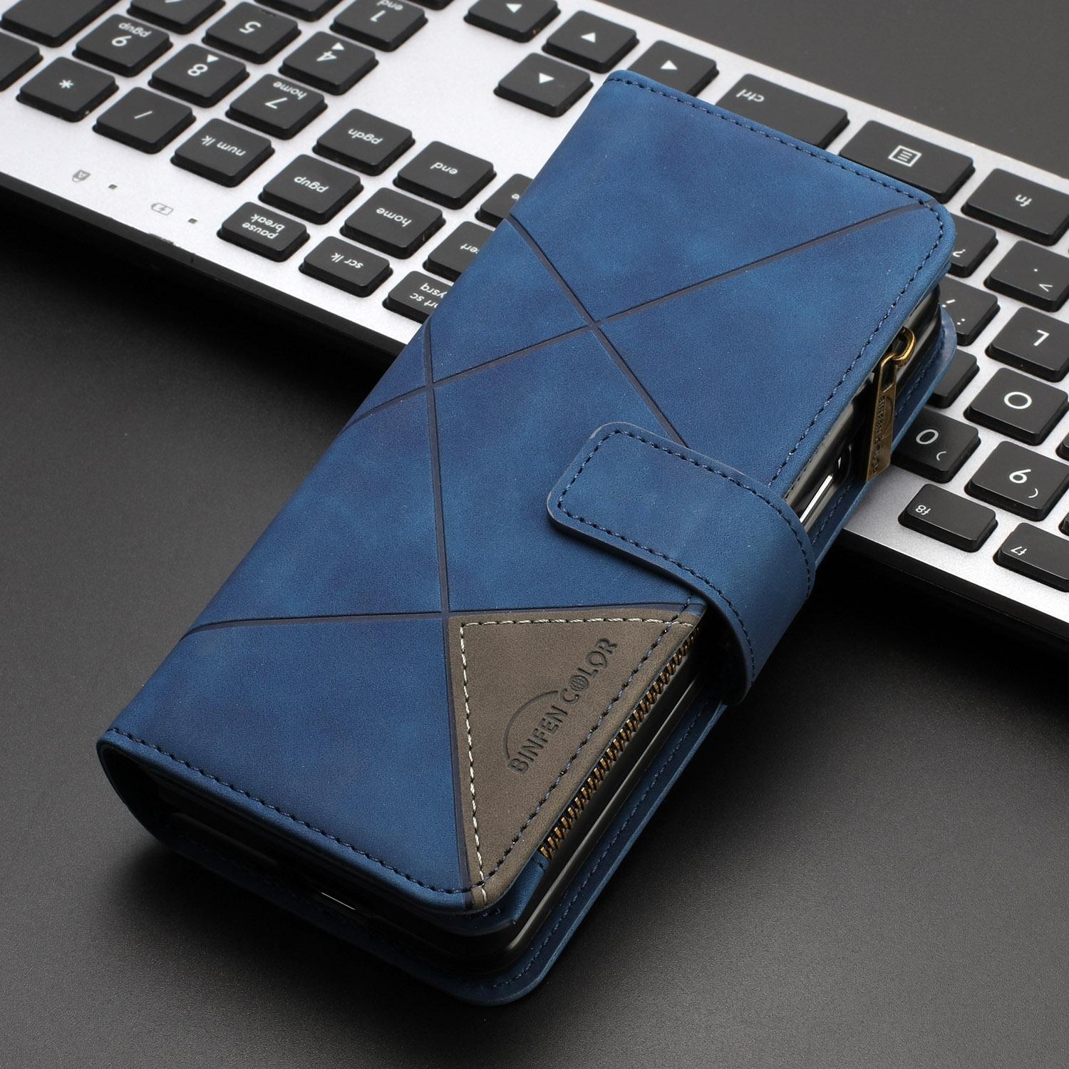For Samsung Galaxy Z Fold4 5G Leather Zip Wallet With Rhombus Texture - Grey