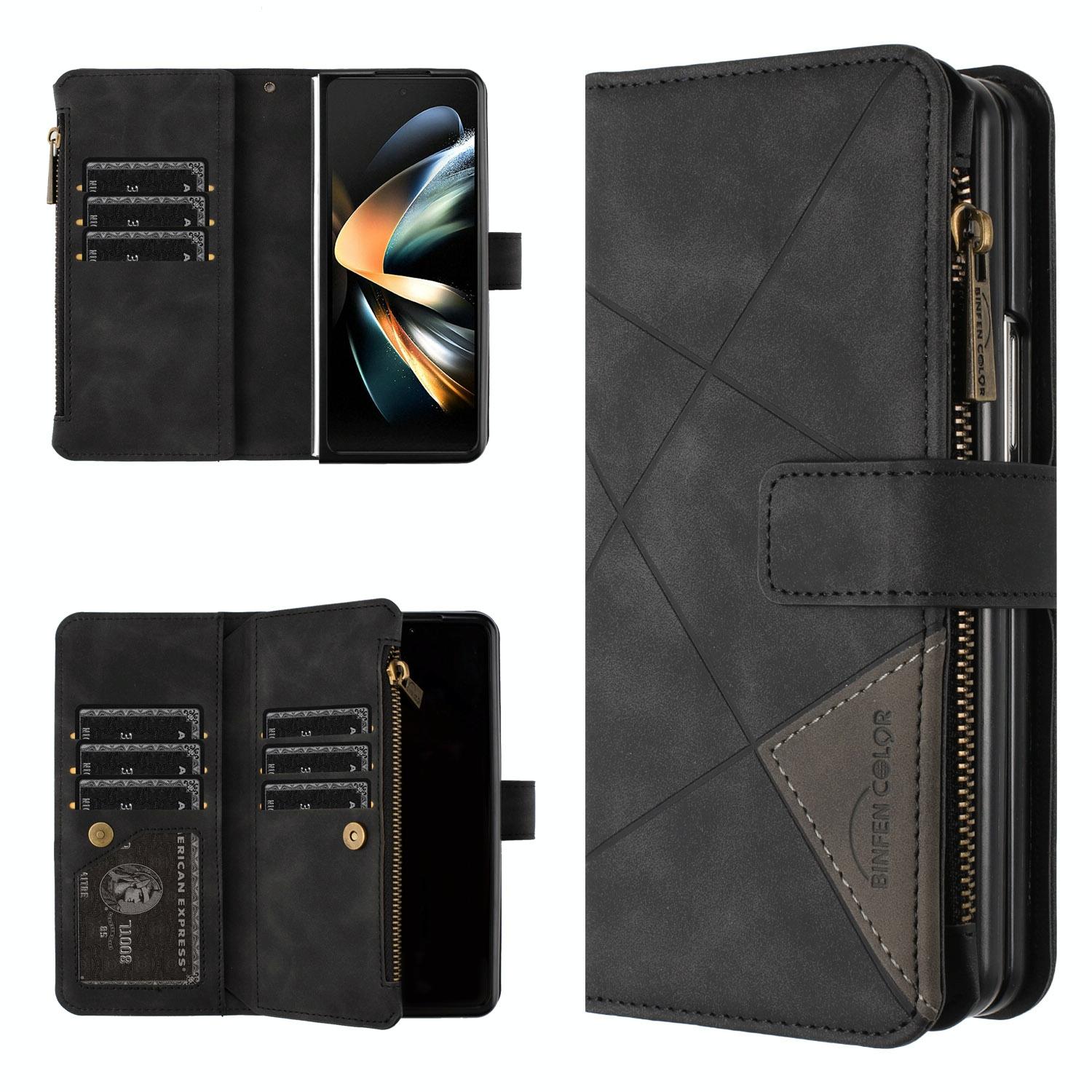For Samsung Galaxy Z Fold4 5G Leather Zip Wallet With Rhombus Texture - Grey