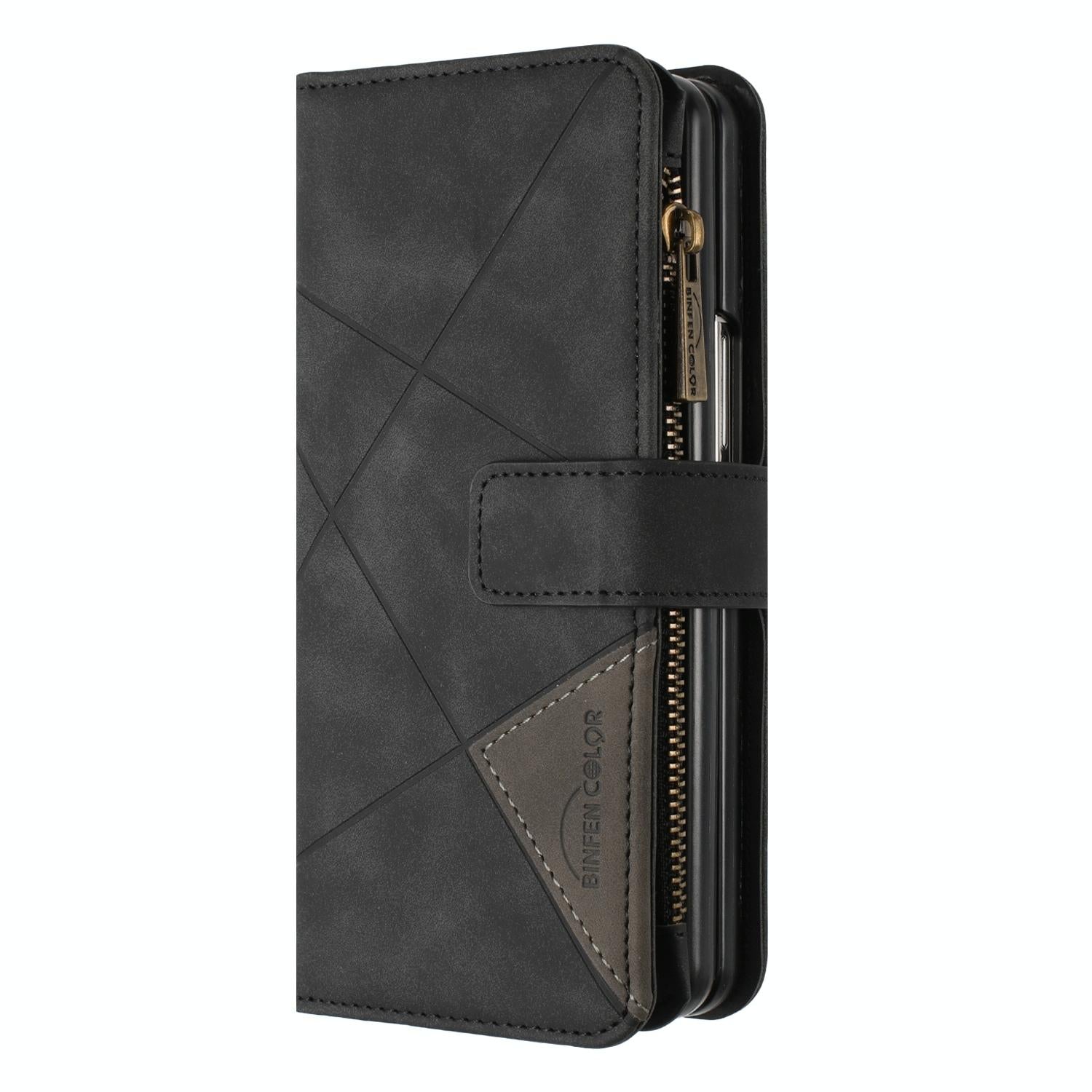 For Samsung Galaxy Z Fold4 5G Leather Zip Wallet With Rhombus Texture - Grey