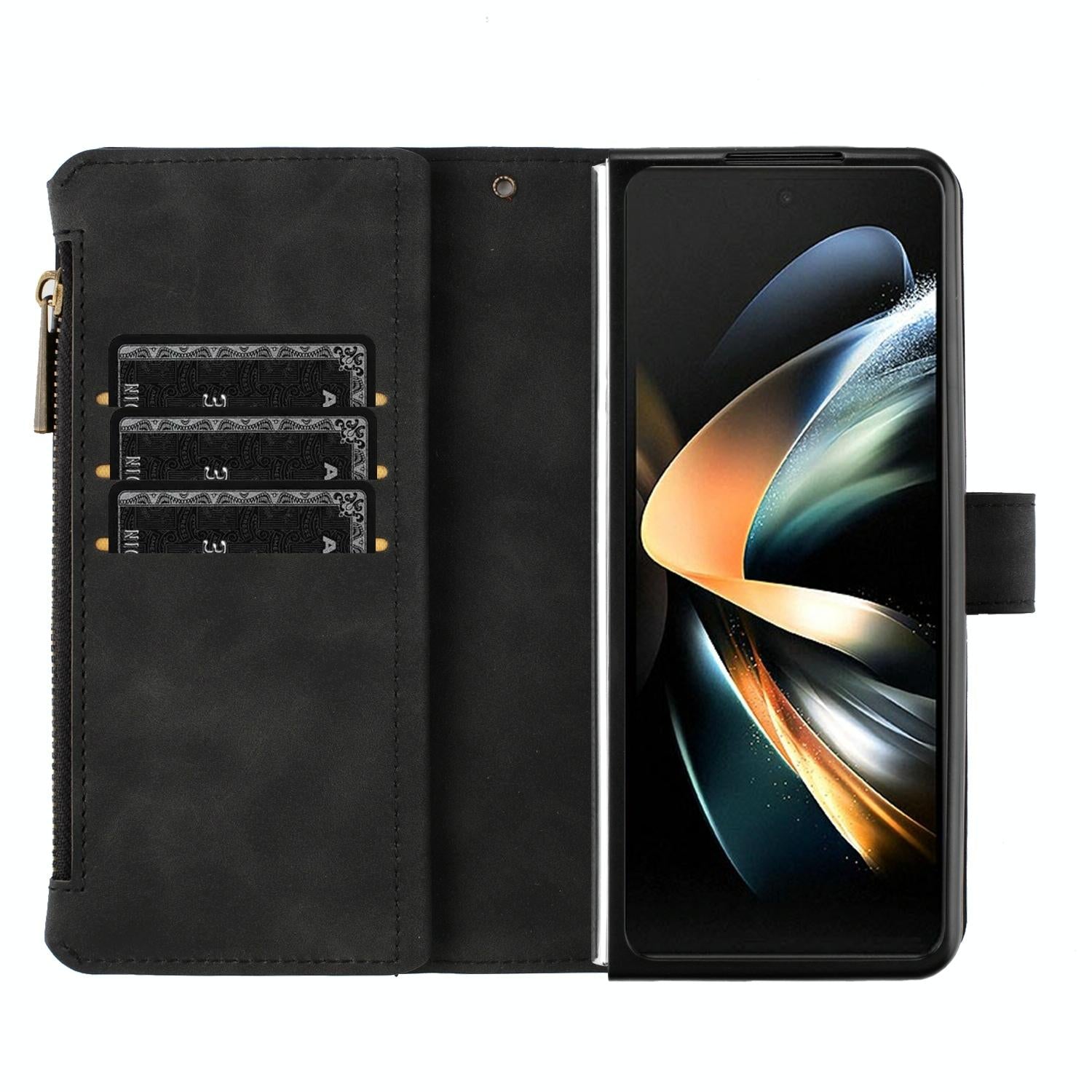 For Samsung Galaxy Z Fold4 5G Leather Zip Wallet With Rhombus Texture - Grey