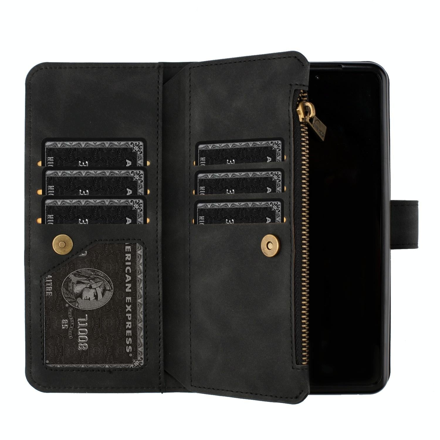 For Samsung Galaxy Z Fold4 5G Leather Zip Wallet With Rhombus Texture - Grey
