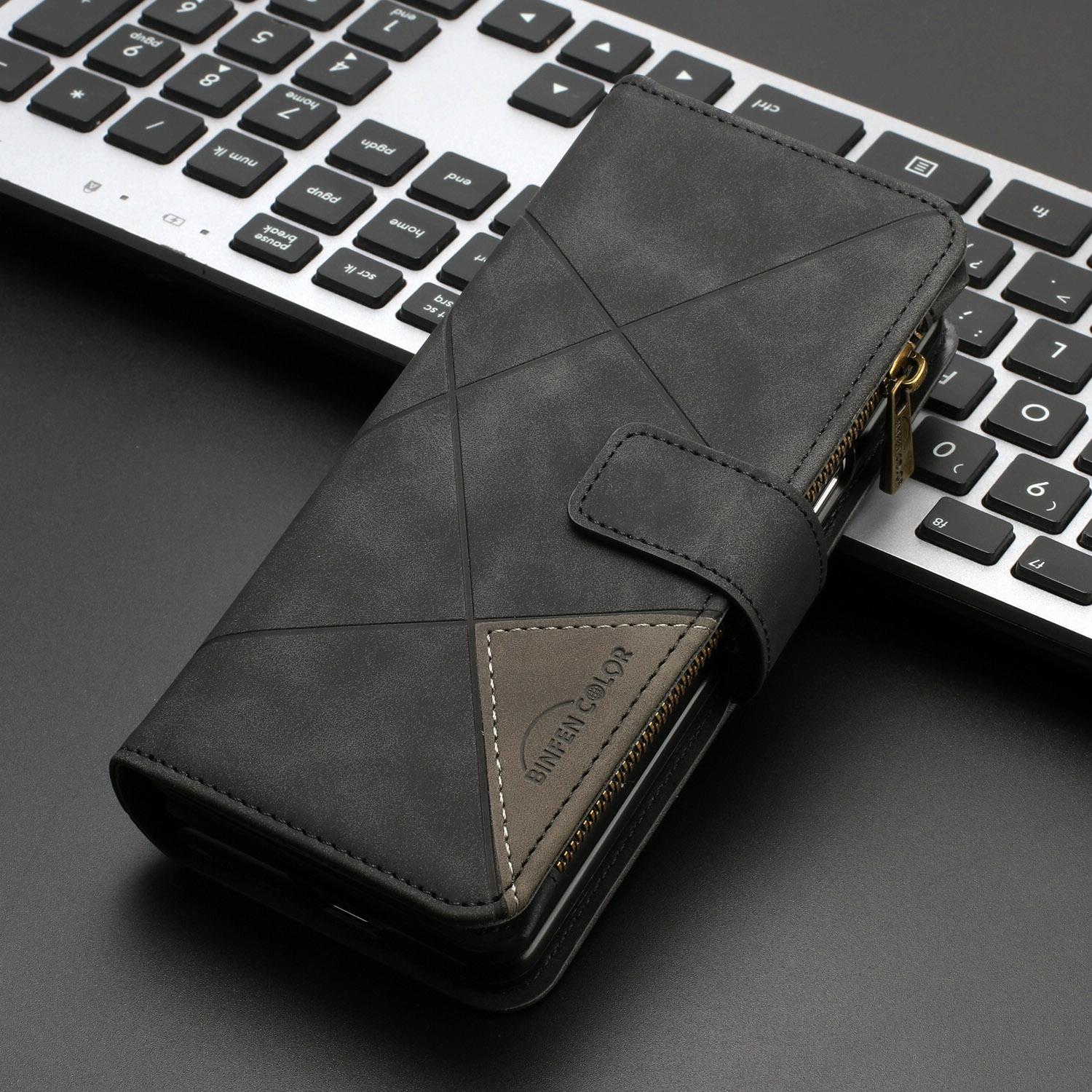 For Samsung Galaxy Z Fold4 5G Leather Zip Wallet With Rhombus Texture - Grey