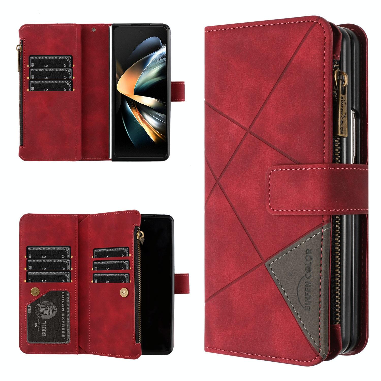 For Samsung Galaxy Z Fold4 5G Leather Zip Wallet With Rhombus Texture - Grey
