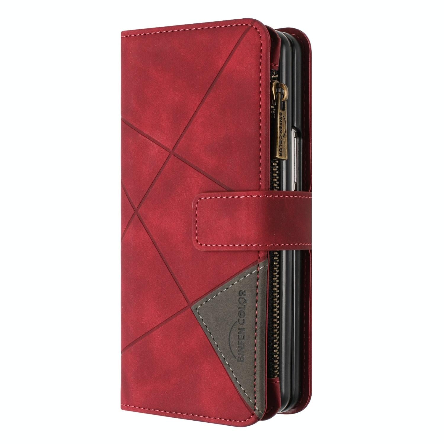 For Samsung Galaxy Z Fold4 5G Leather Zip Wallet With Rhombus Texture - Grey