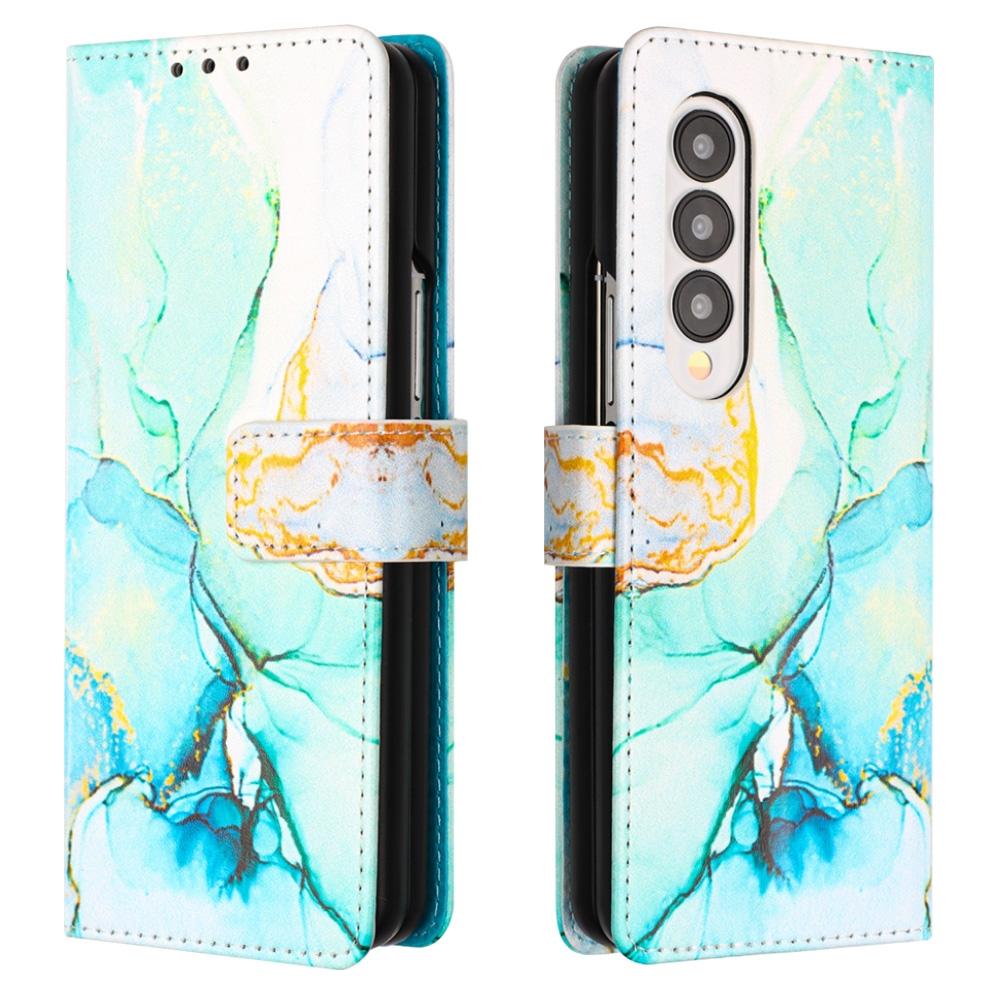 For Samsung Galaxy Z Fold4 5G Marble Leather Flip Case - Green Ls003
