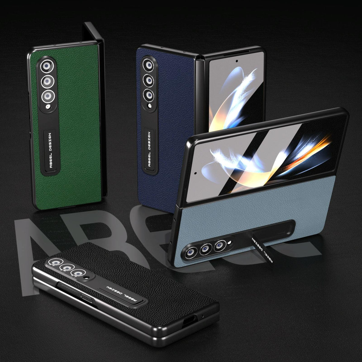 For Samsung Galaxy Z Fold4 5G Leather Phone Case With Holder - Green