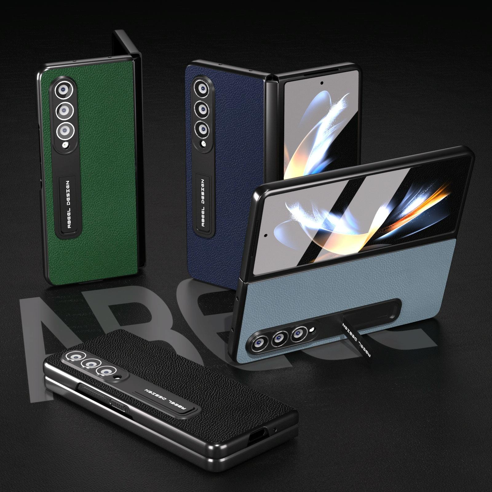 For Samsung Galaxy Z Fold4 5G Leather Phone Case With Holder - Green