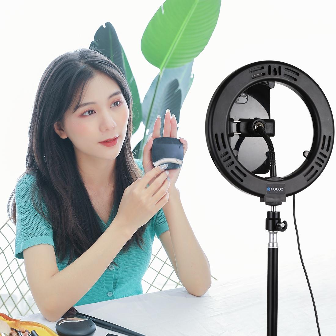 7.9 Usb 3 Modes Dimmable Dual Colour Led Ring Light with Mirror for Vlogging and Photography - Black