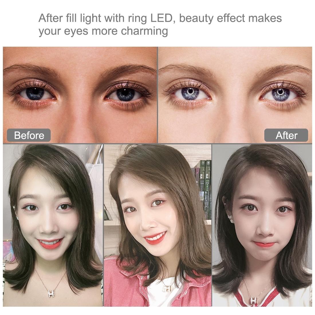 7.9 Usb 3 Modes Dimmable Dual Colour Led Ring Light with Mirror for Vlogging and Photography - Black