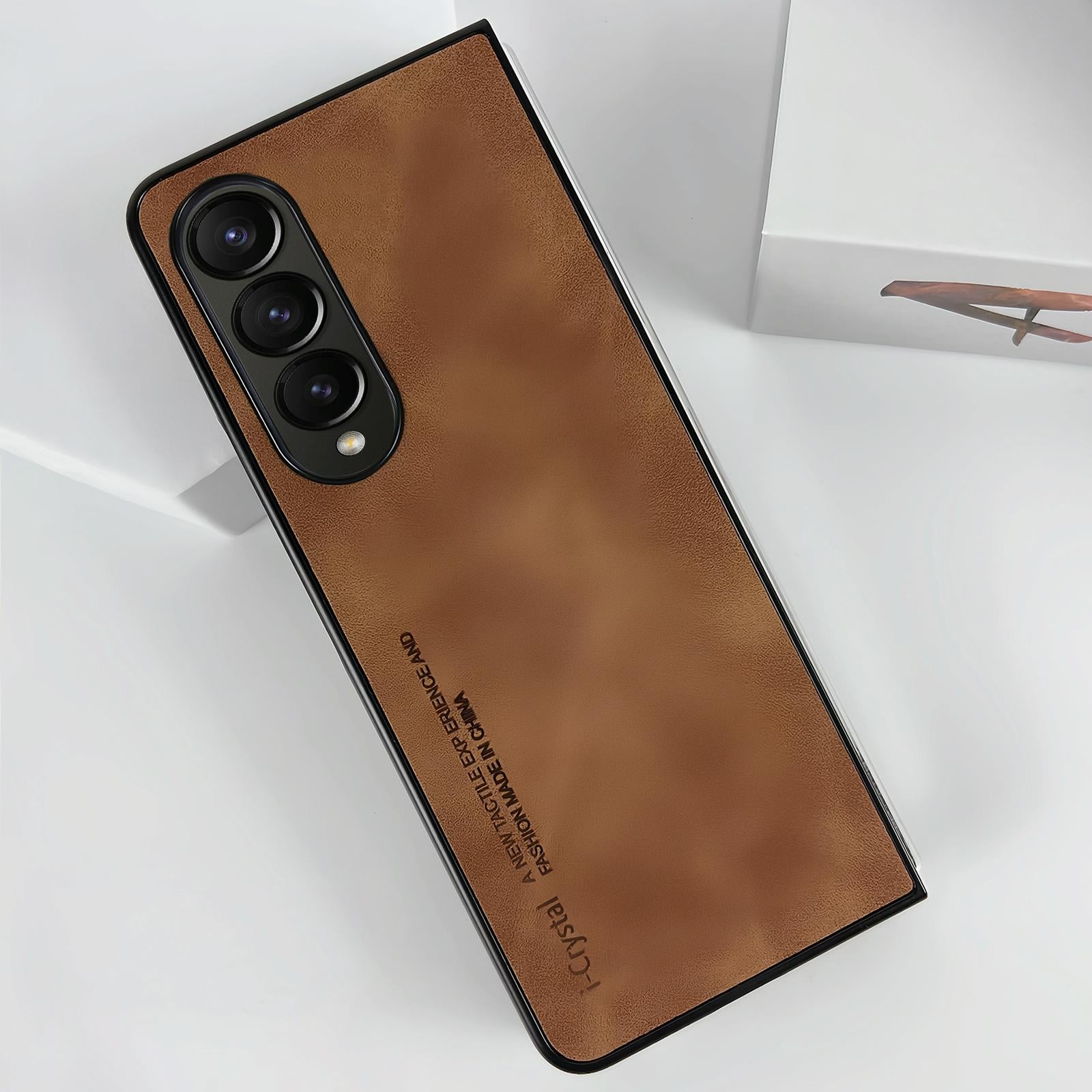 For Samsung Galaxy Z Fold4 5G Crystal Leather Foldable Case - Brown