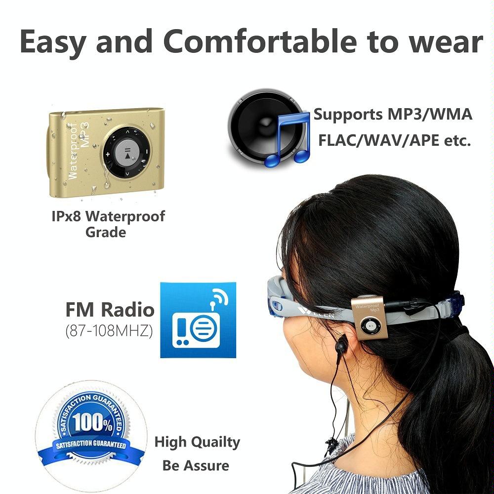 Waterproof Mp3 Player For Swimming & Diving 8Gb Memory Fm Radio Clip & Earphones - Black