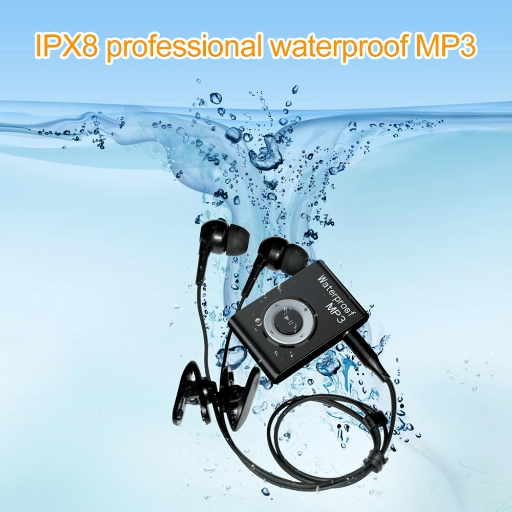 Waterproof Mp3 Player For Swimming & Diving 8Gb Memory Fm Radio Clip & Earphones - Black