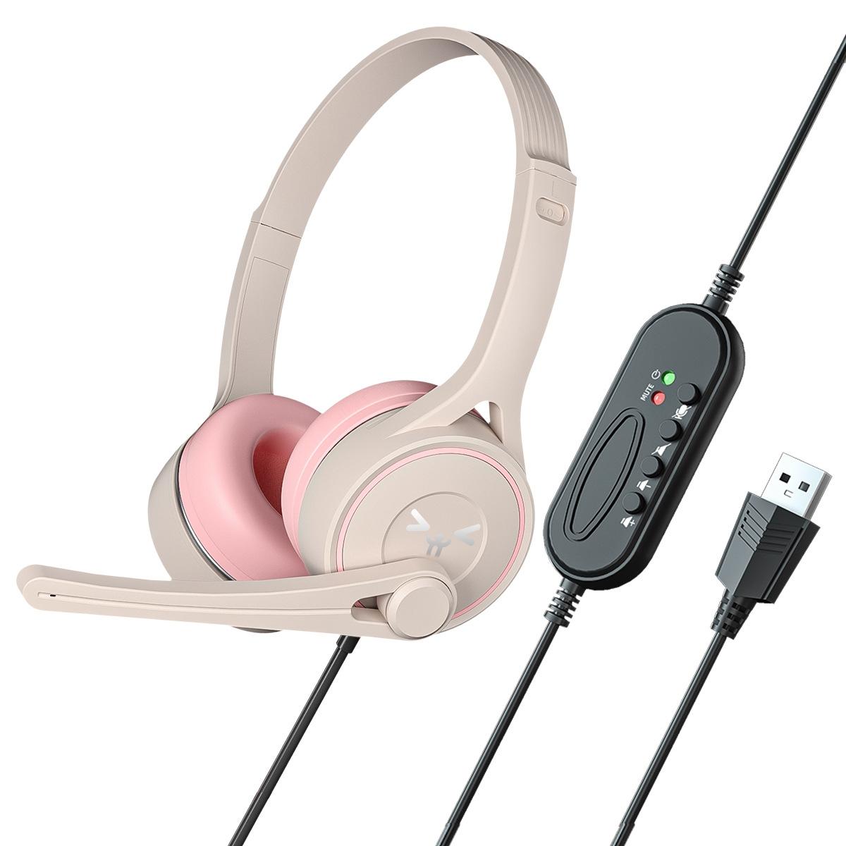 Usb Noise Cancelling Gaming Headset Grey Pink