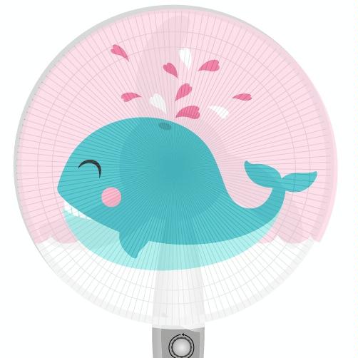 18-inch Cartoon Children&#39;s Electric Fan with All-inclusive Mesh Protection Net and Anti-pinch Hand Cover - Blue Whale
