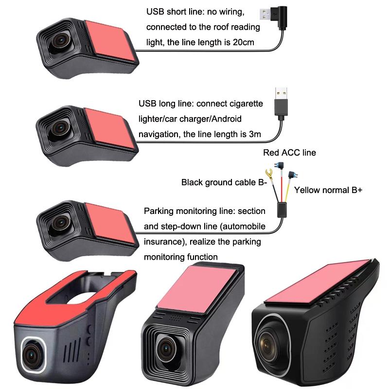 1080p Hd Car Recorder with Wifi for Parking Monitoring - Without Button + Usb Long Line