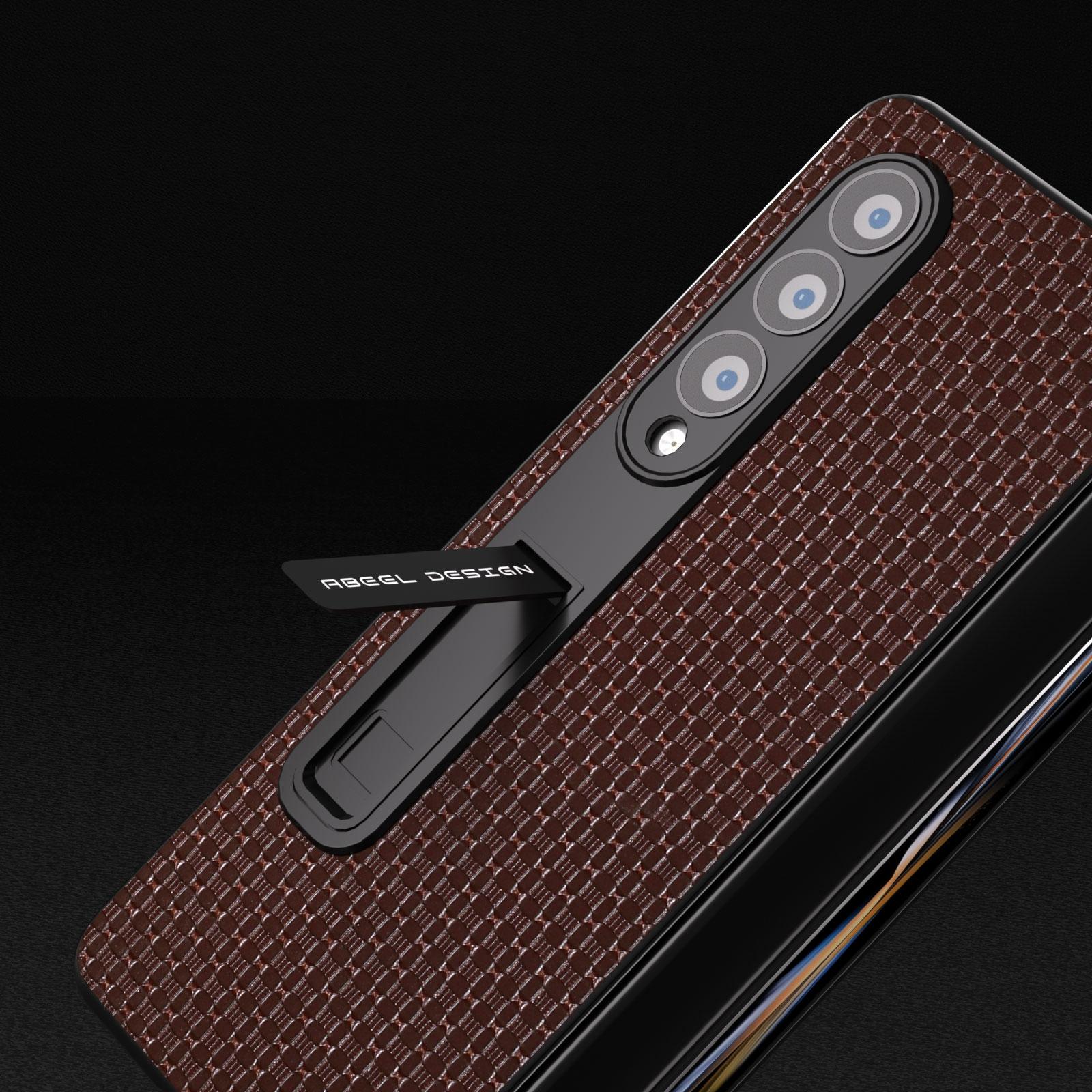 Premium Leather Phone Case With Holder For Samsung Galaxy Z Fold 4 / 5G - Luxury Design - Coffee