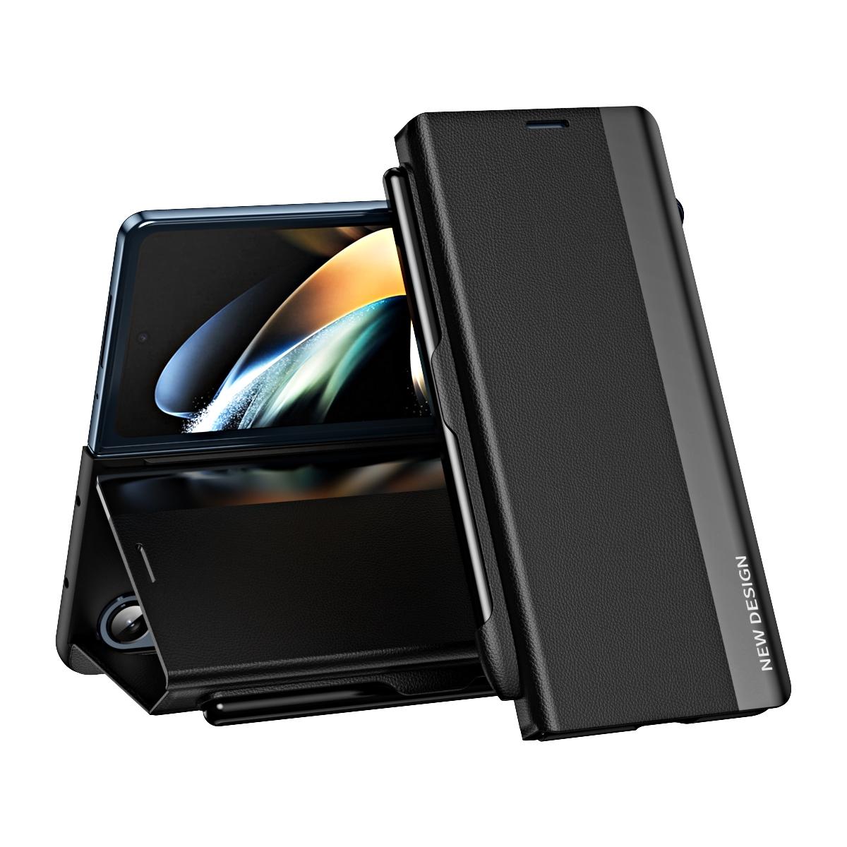 For Samsung Galaxy Z Fold4 5G Leather Phone Case With Pen Slot - Shockproof - Black