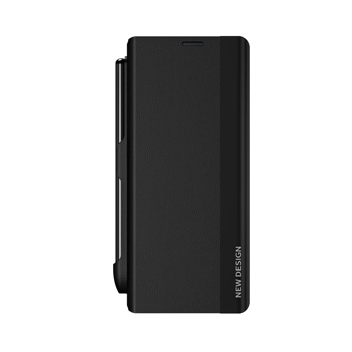 For Samsung Galaxy Z Fold4 5G Leather Phone Case With Pen Slot - Shockproof - Black